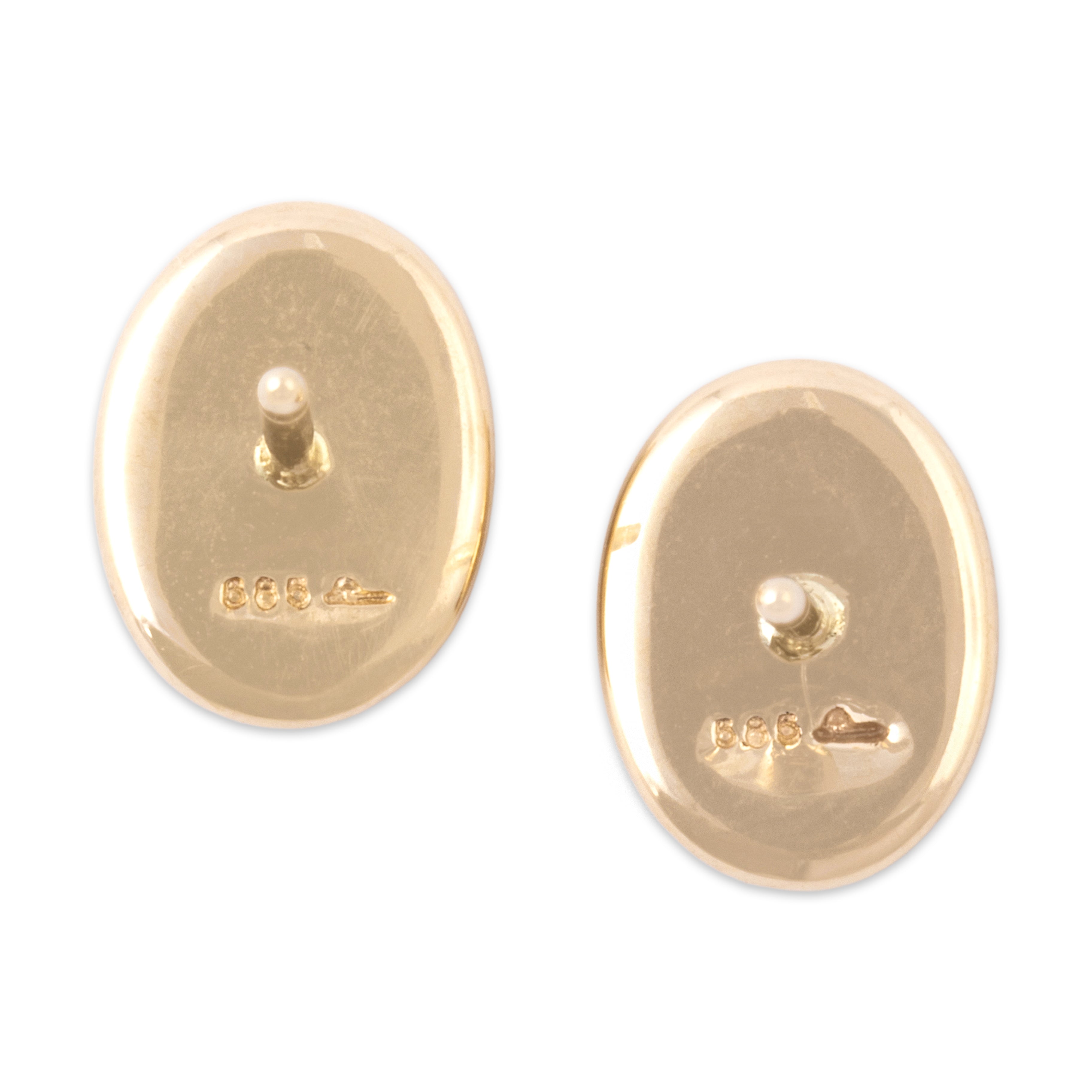 Vintage Larter & Sons 14k Yellow Gold Malachite Sleek Oval Bezel Stud Earrings - Back view