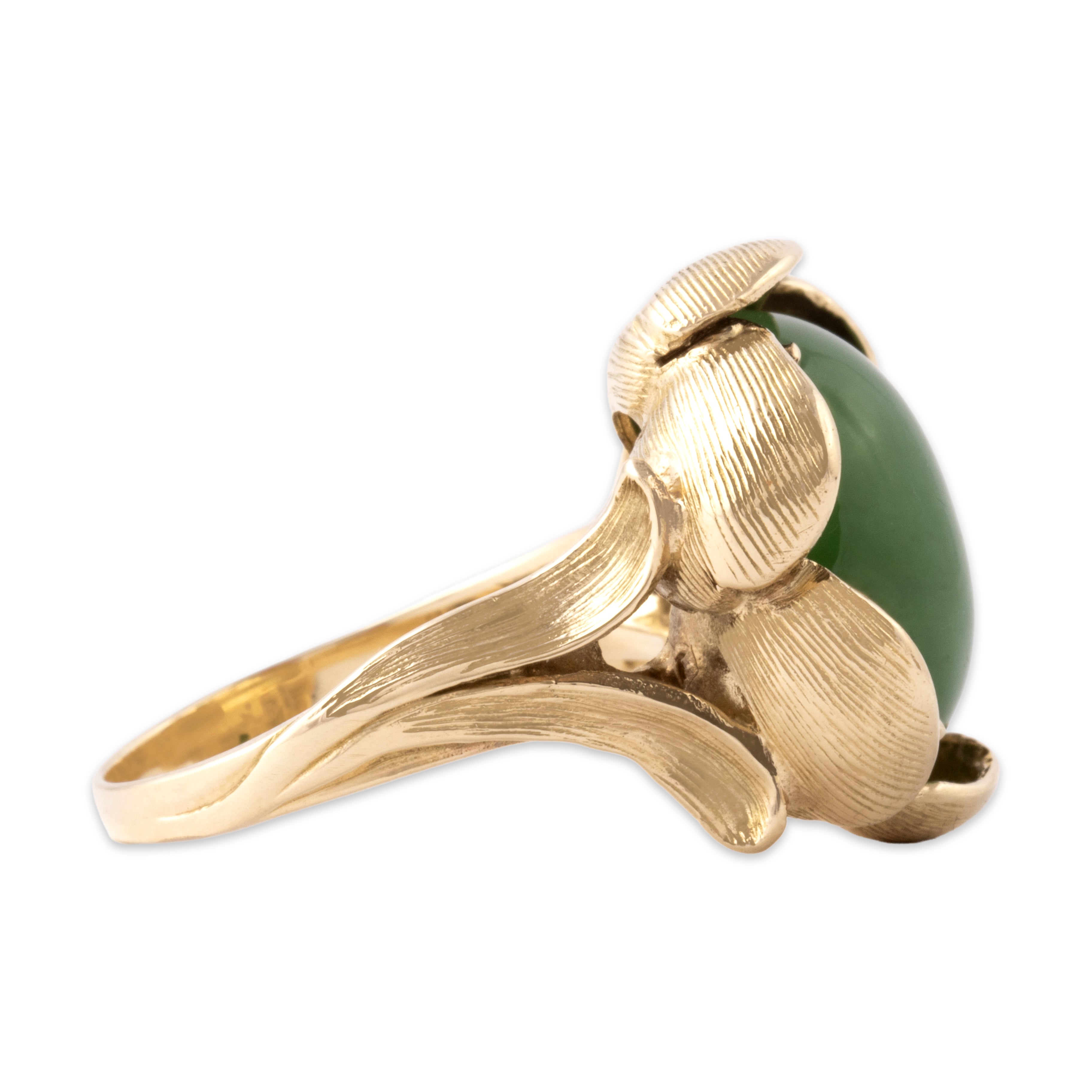 Vintage 14k Yellow Gold 8.81ct Jade Wonderful Textured Flower Blossom Ring - Side view