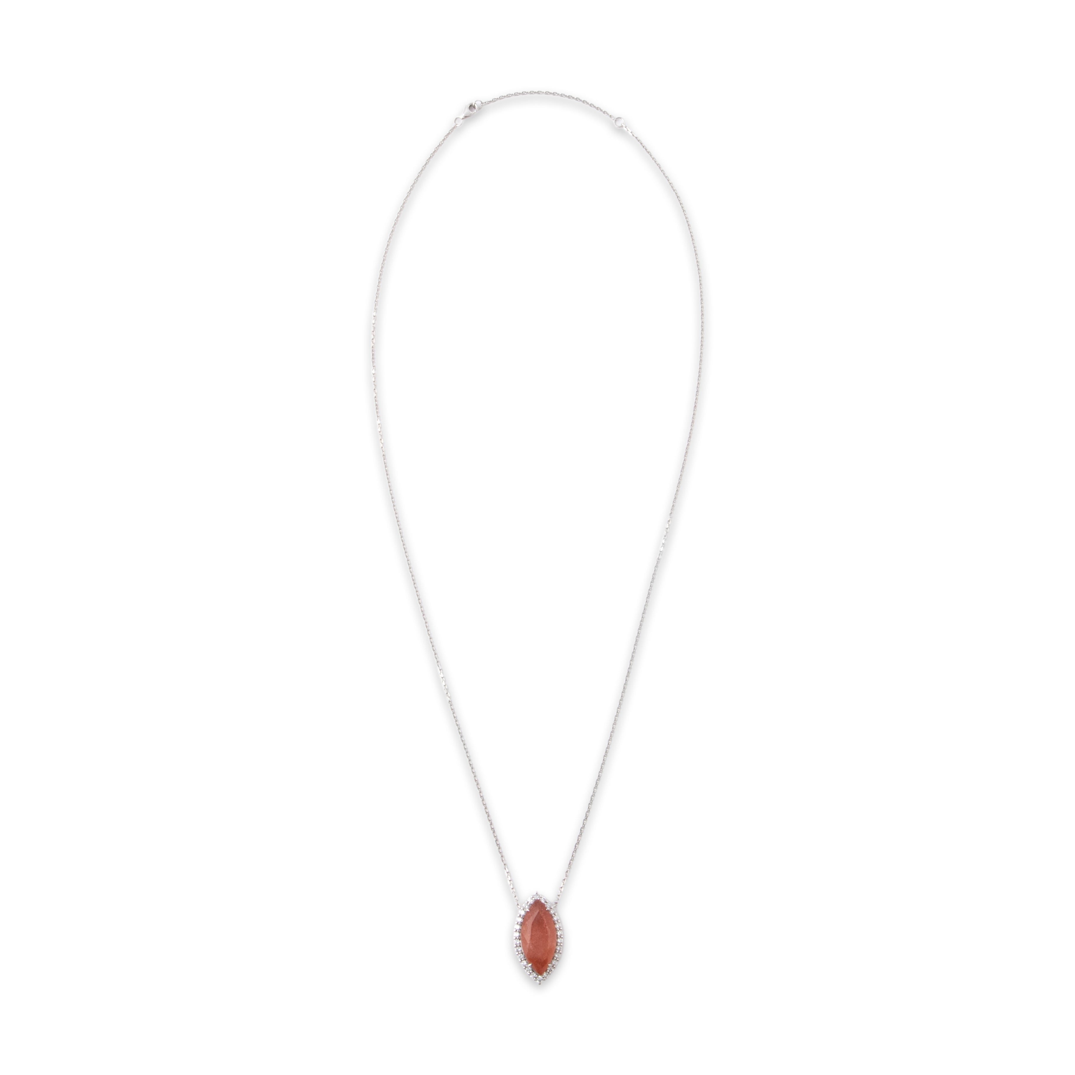 Estate Platinum 8.47ct Peach Rutilated Quartz .69cttw Diamond Stunning Oversized Glimmering Marquise Halo Necklace - Overall view