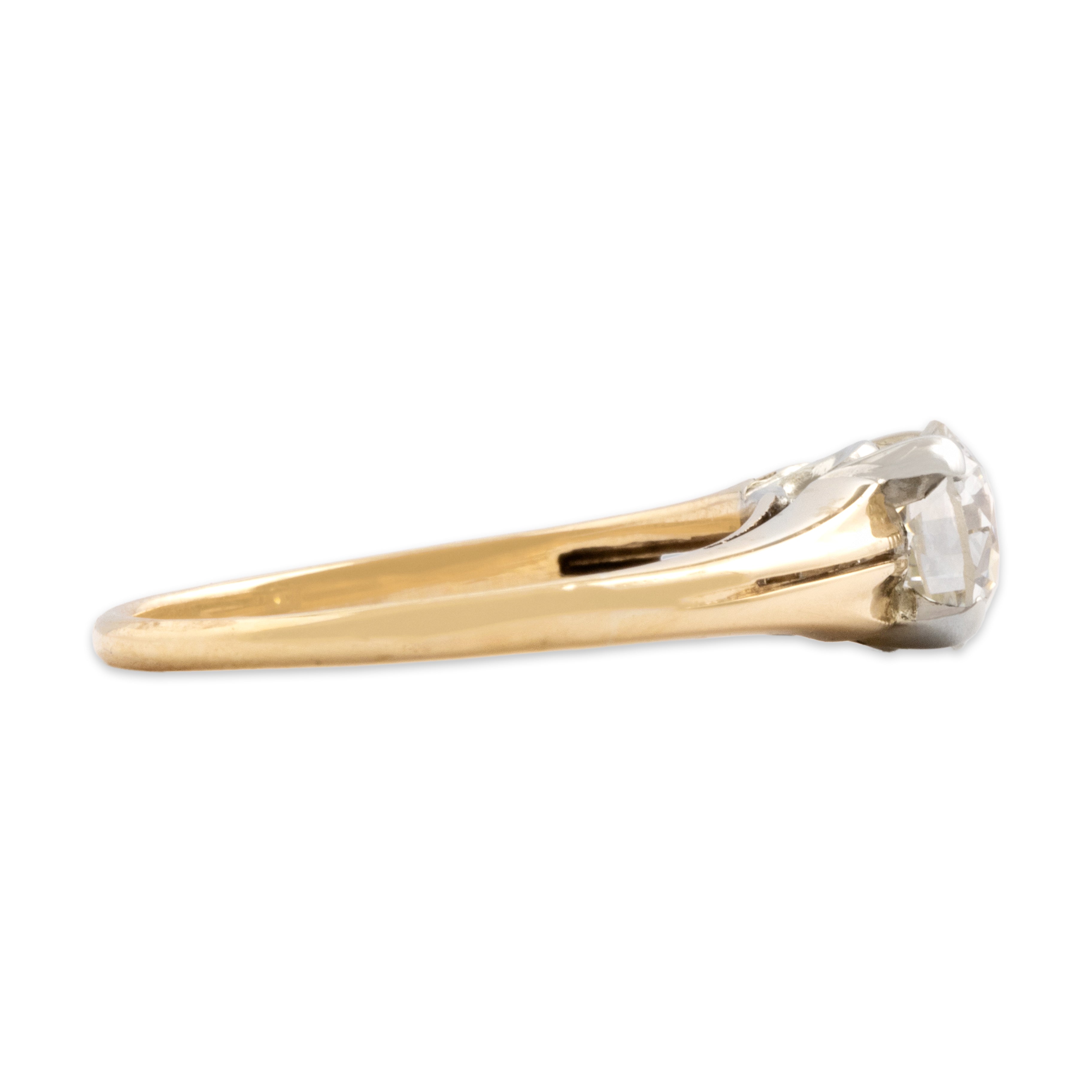 Antique 14k Yellow & White Gold .72ct Old European Cut Diamond Stunning Classic Solitaire Ring - Side view