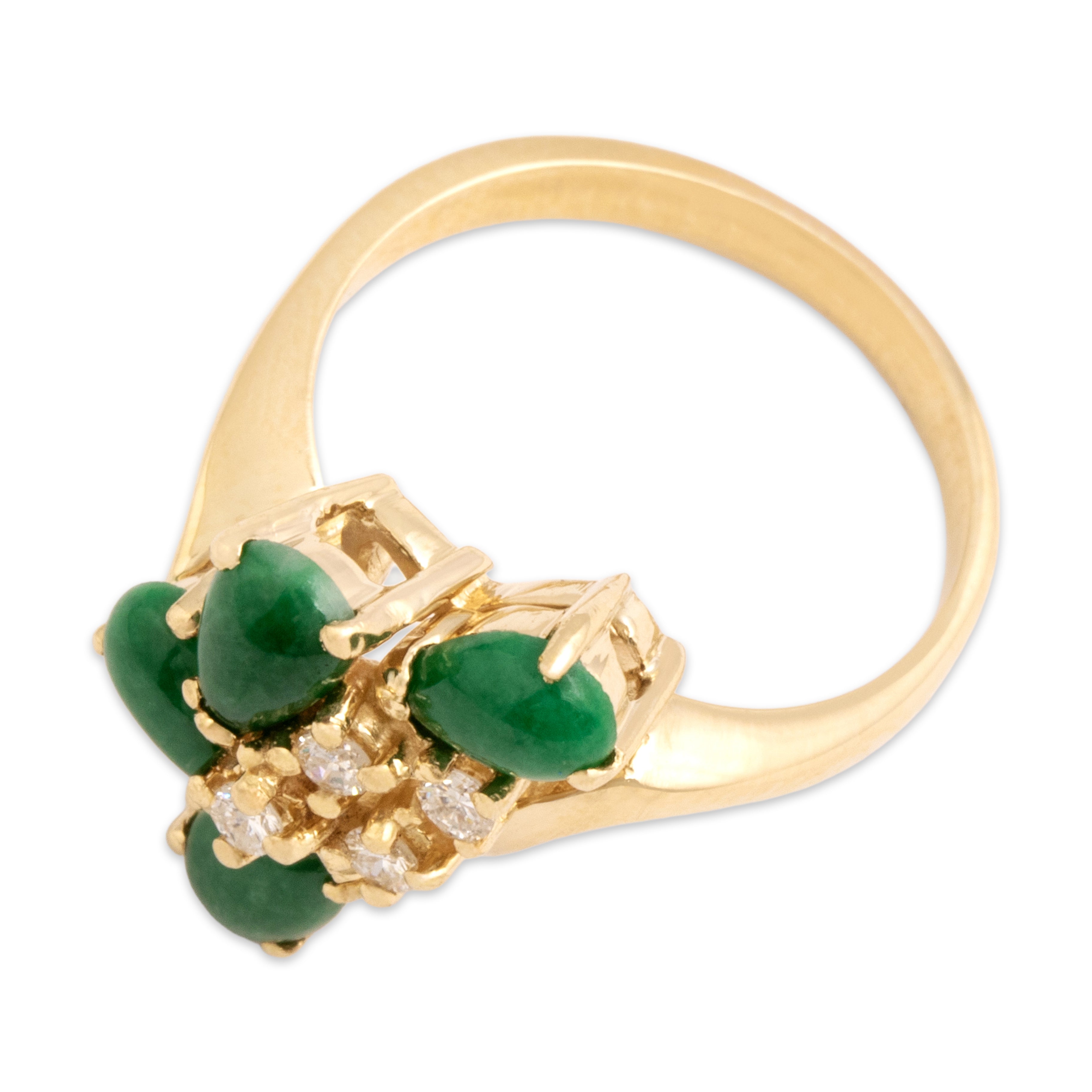 Vintage 14k Yellow Gold 1.33cttw Jade Diamond Bold Spray Ring - Overall view