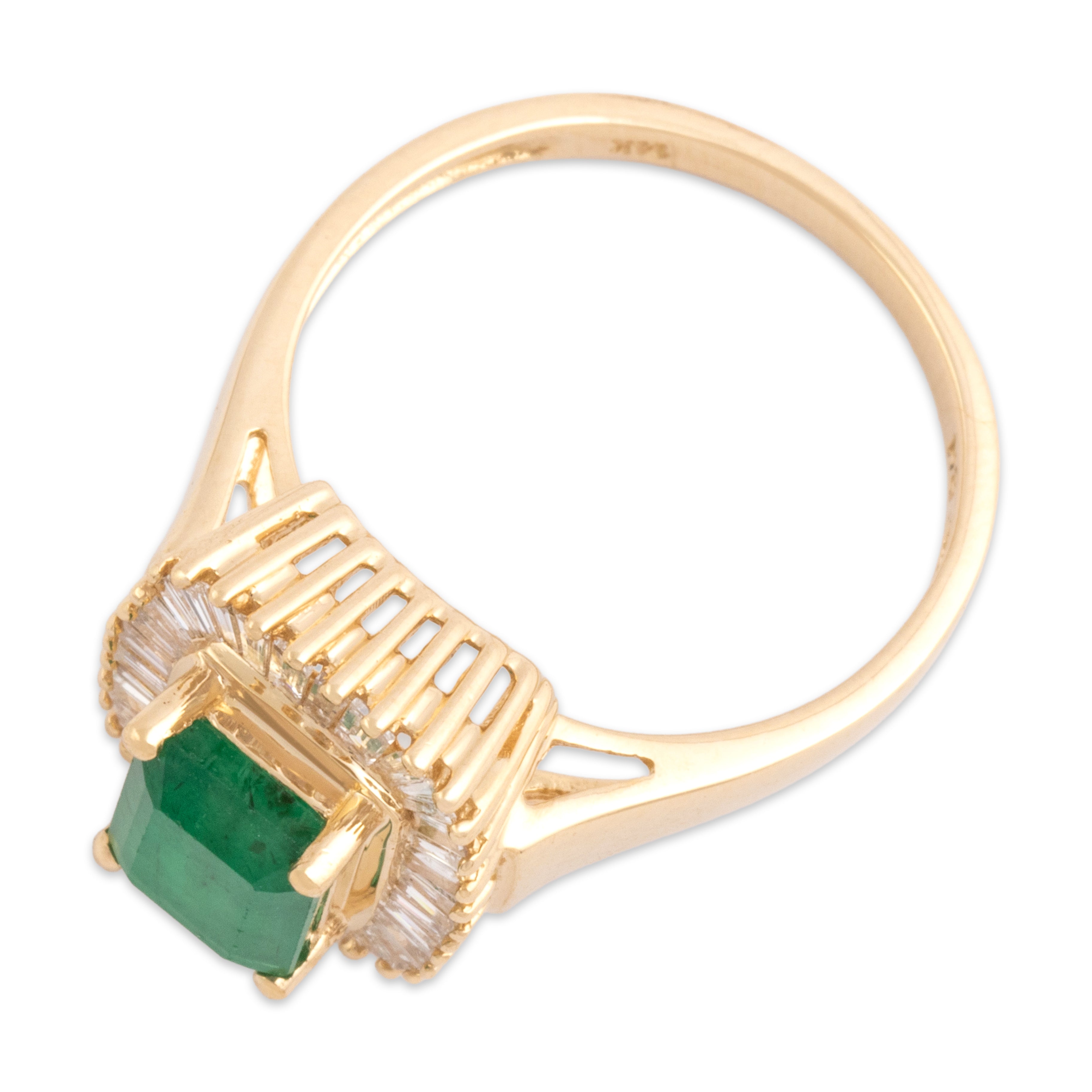 Vintage 14k Yellow Gold 1.41ct Emerald Diamond Striking Halo Ring - Overall view
