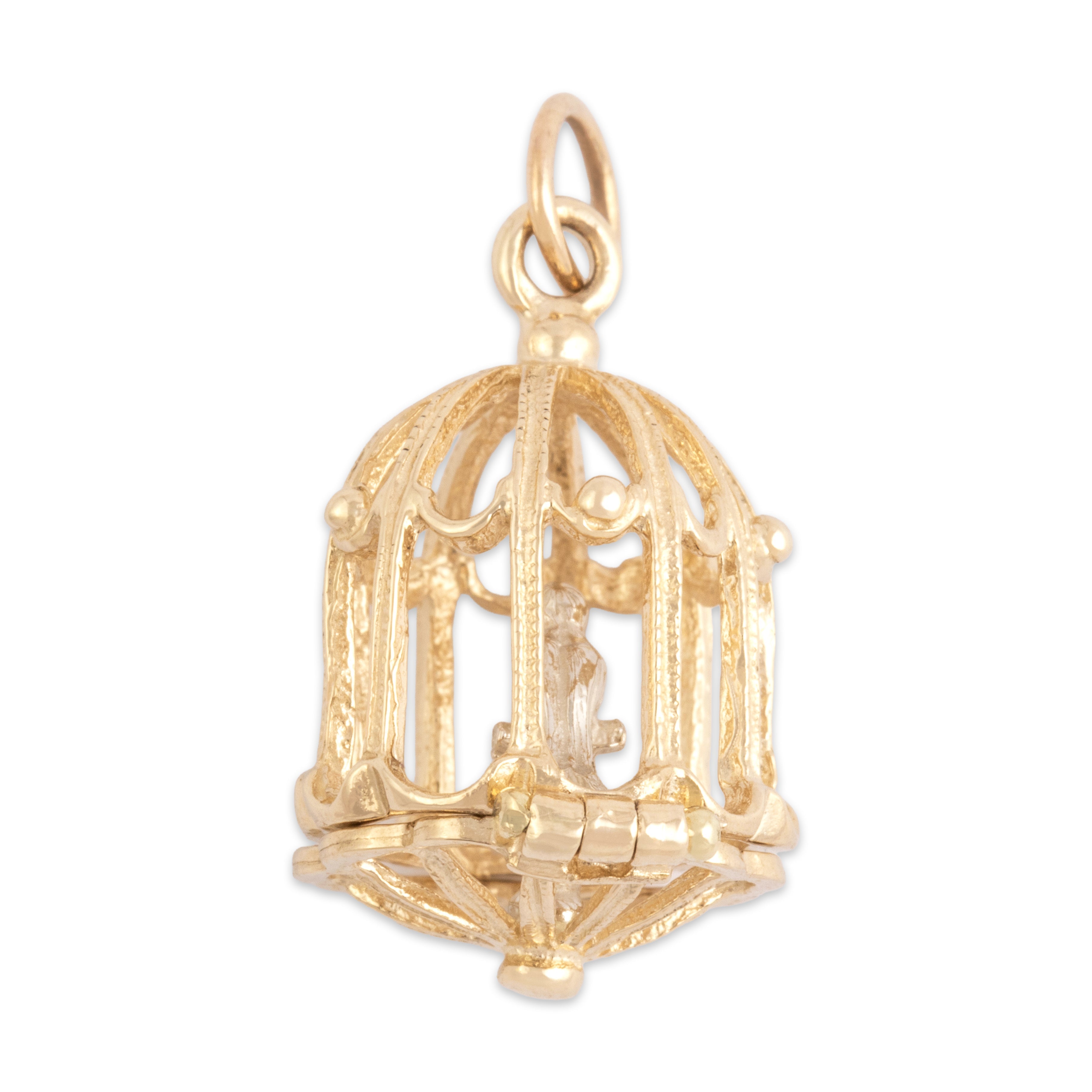Vintage 14k Yellow & White Gold Whimsical Articulated Birdcage Charm / Pendant - Overall view