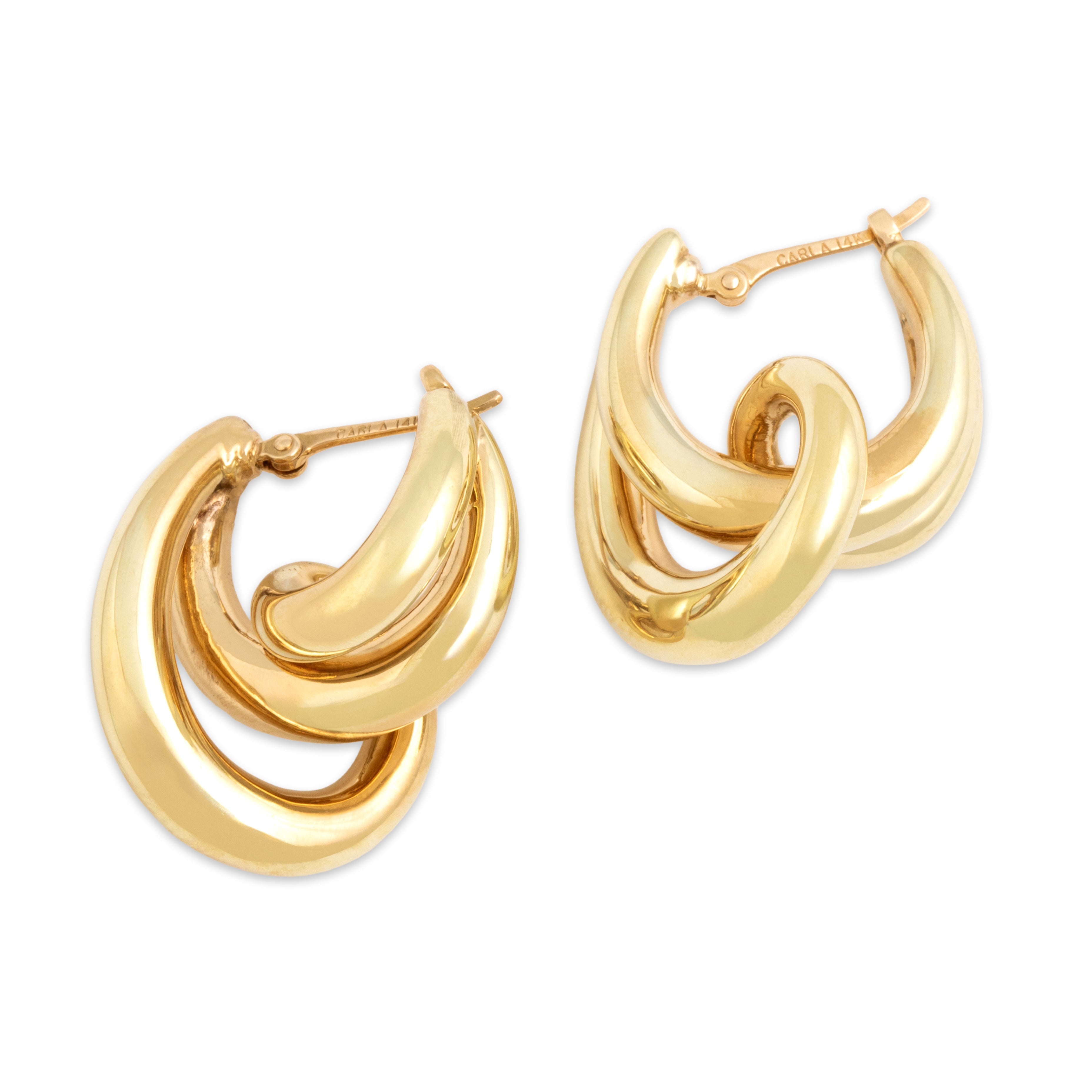 Vintage 14k Yellow Gold Gleaming Looping Hoop Earrings - Overall view