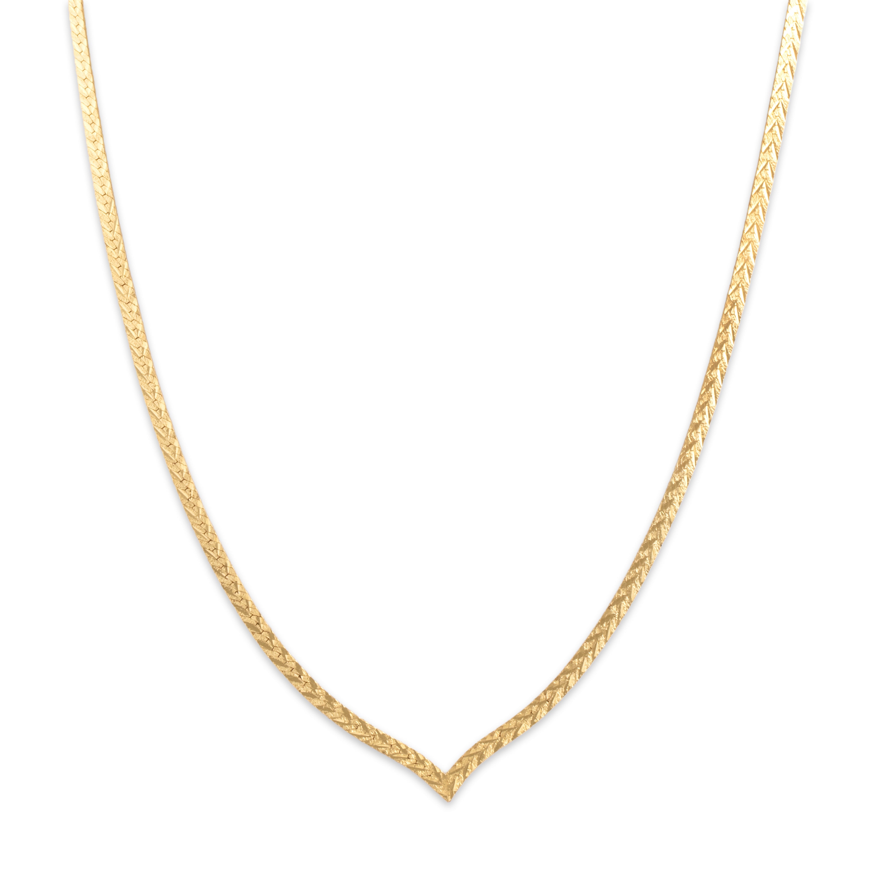 Vintage Italian 14k Yellow Gold Sophisticated Patterned Flat Chain Chevron Necklace - detail view #1