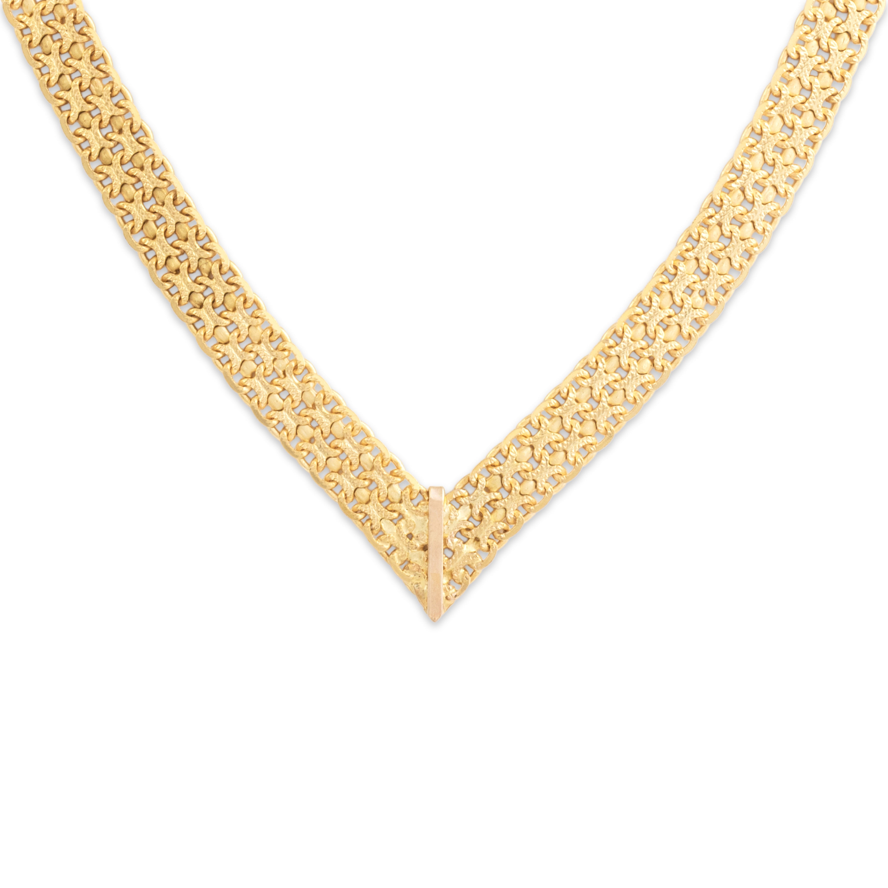 Vintage Italian 14k Yellow Gold Fantastic Mesh Chevron Necklace - detail view #1