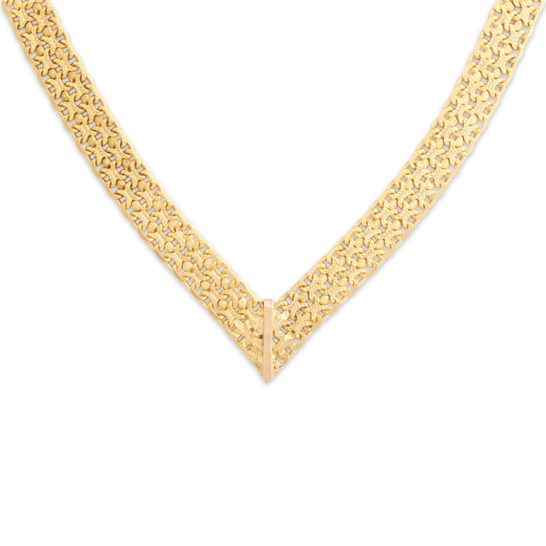 Vintage Italian 14k Yellow Gold Fantastic Mesh Chevron Necklace 16.25
