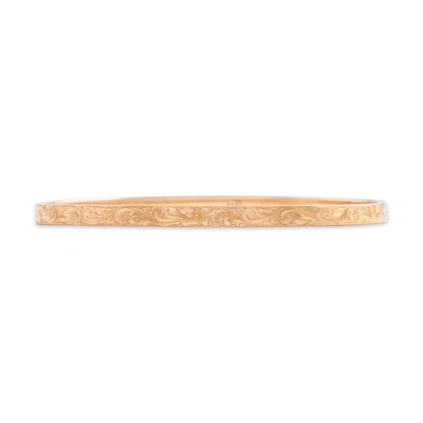 Antique Victorian 14k Rosy Yellow Gold Scrolling Engraved Bangle Bracelet 7.5