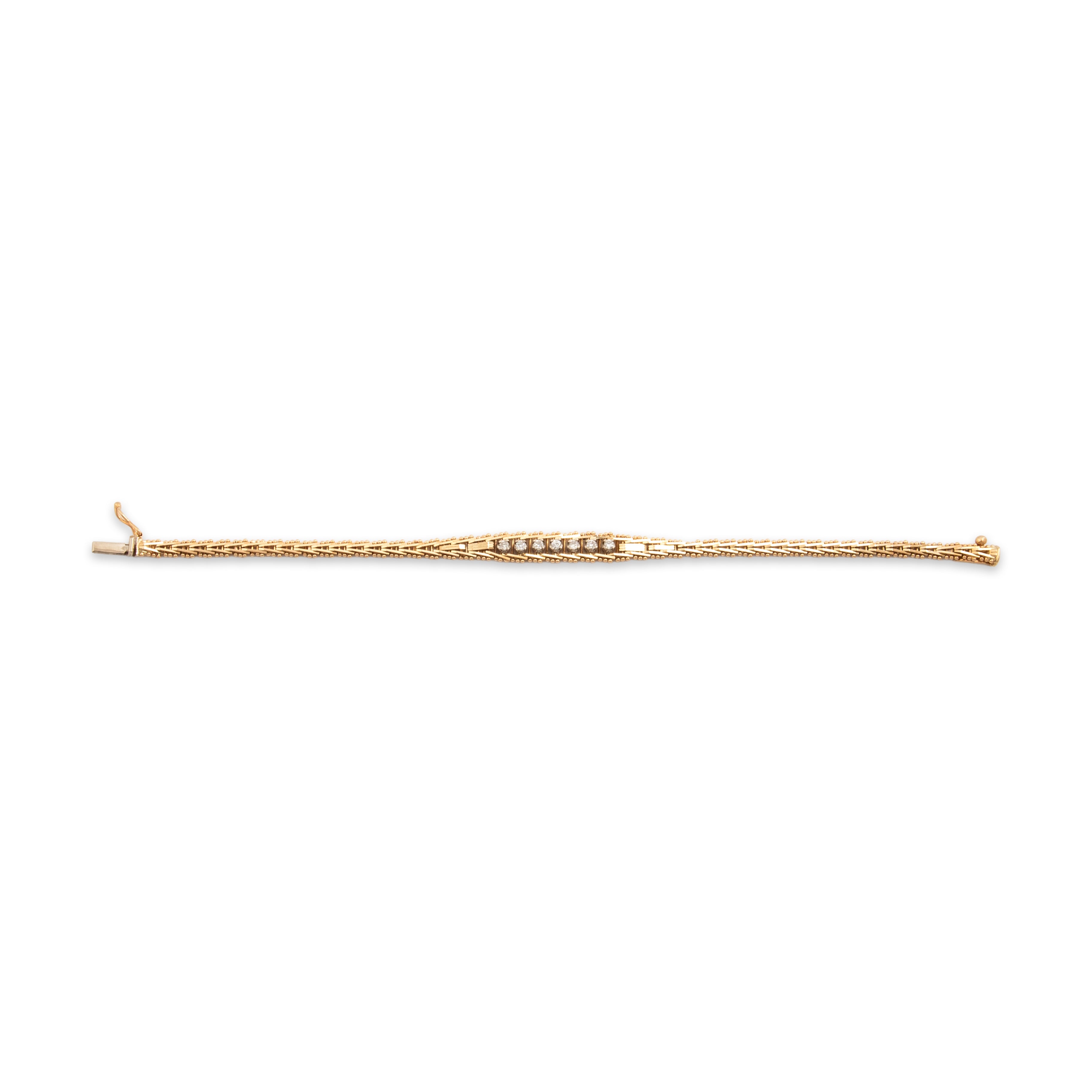 Vintage Italian 14k Yellow Gold Diamond Sleek Accented Flat Link Bracelet - Overall view