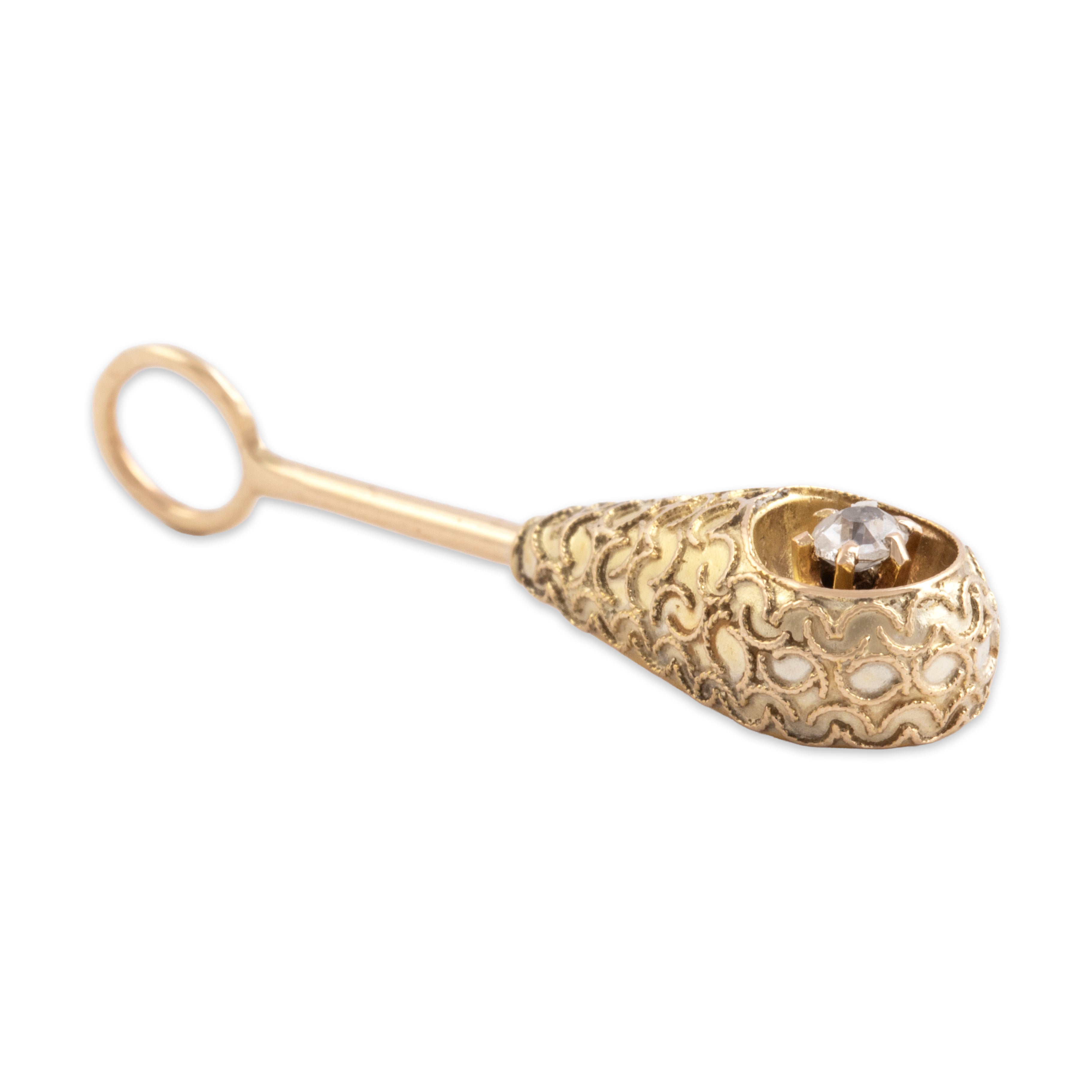 Antique Art Nouveau 14k Yellow Gold Old Mine Cut Diamond Ornate Textured Drop Pendant - Side view