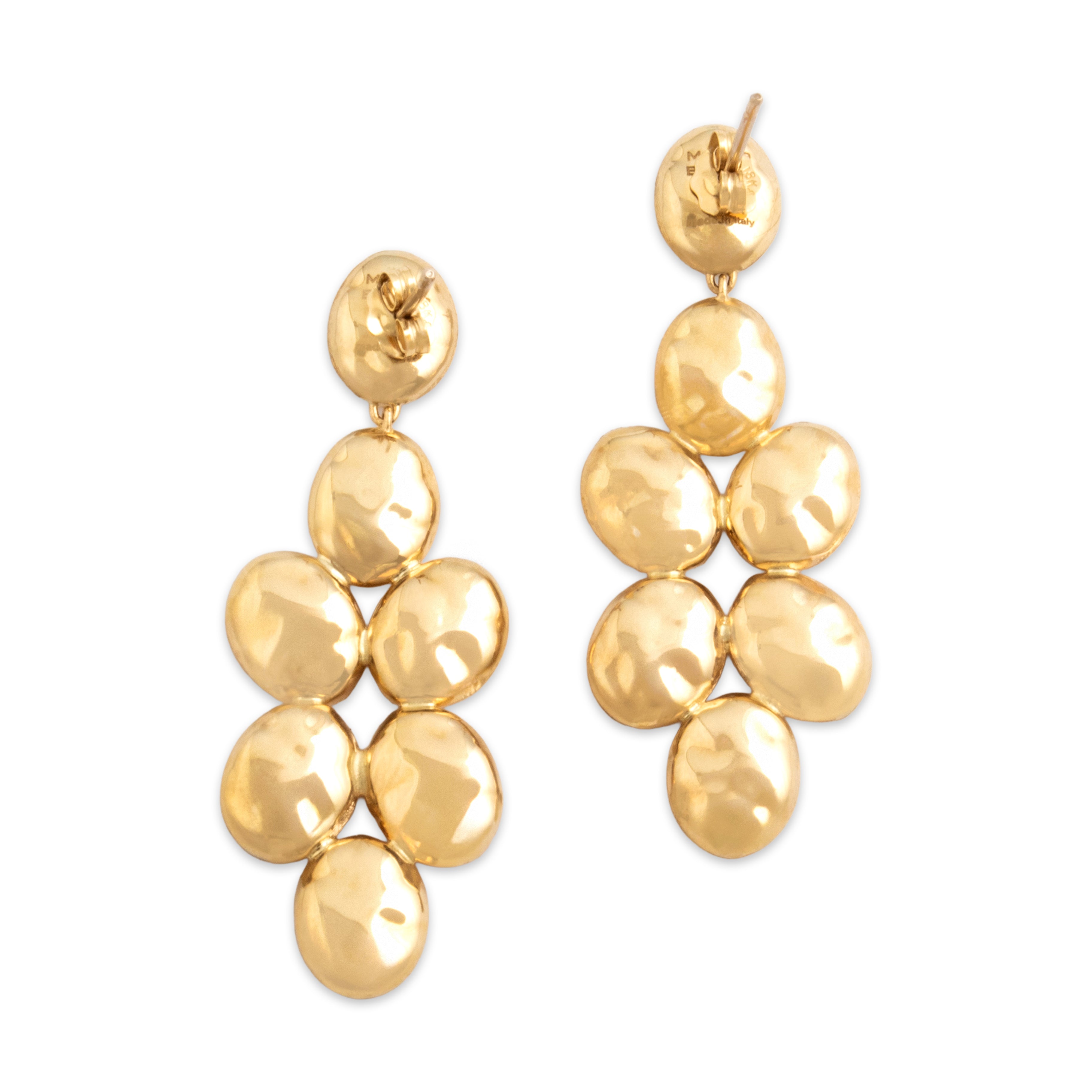 Estate Marco Bicego Italian 18k Yellow Gold Superb Florentine-Finish Dangle Earrings - Back view