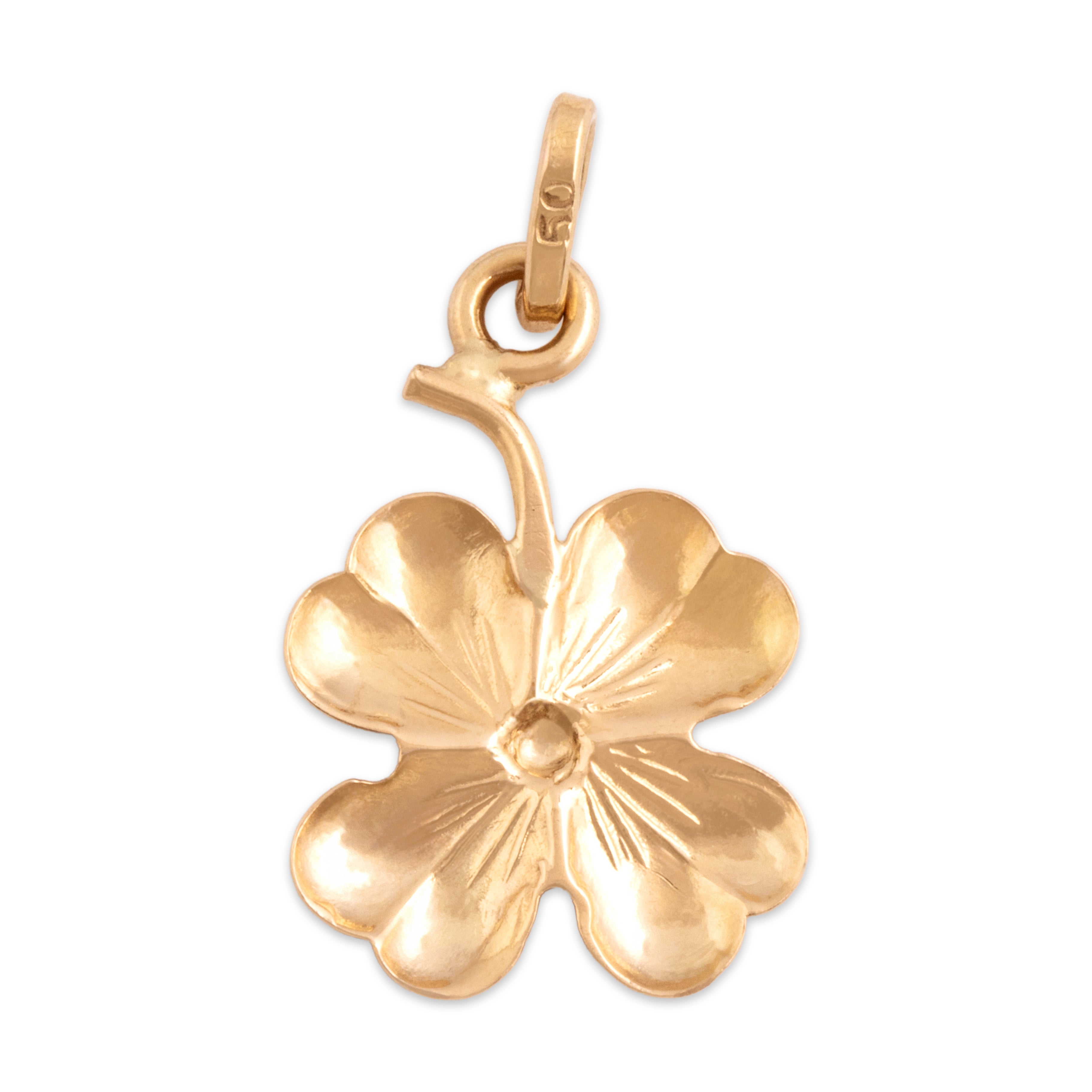 Vintage Lightweight 18k Rosy Yellow Gold Lucky Clover Charm / Pendant - Back view