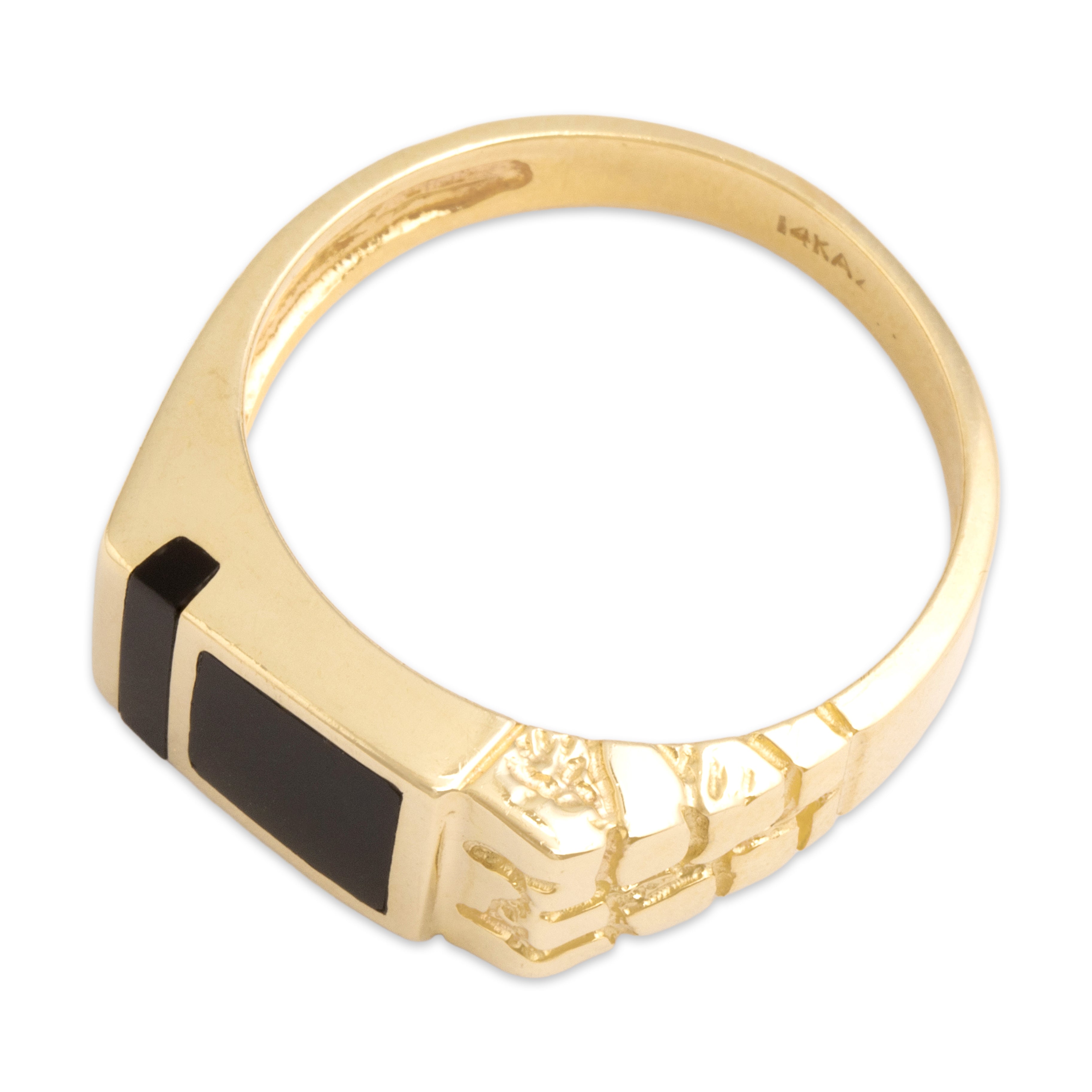 Vintage 14k Yellow Gold Onyx Funky Geometric Inlay Ring - Overall view
