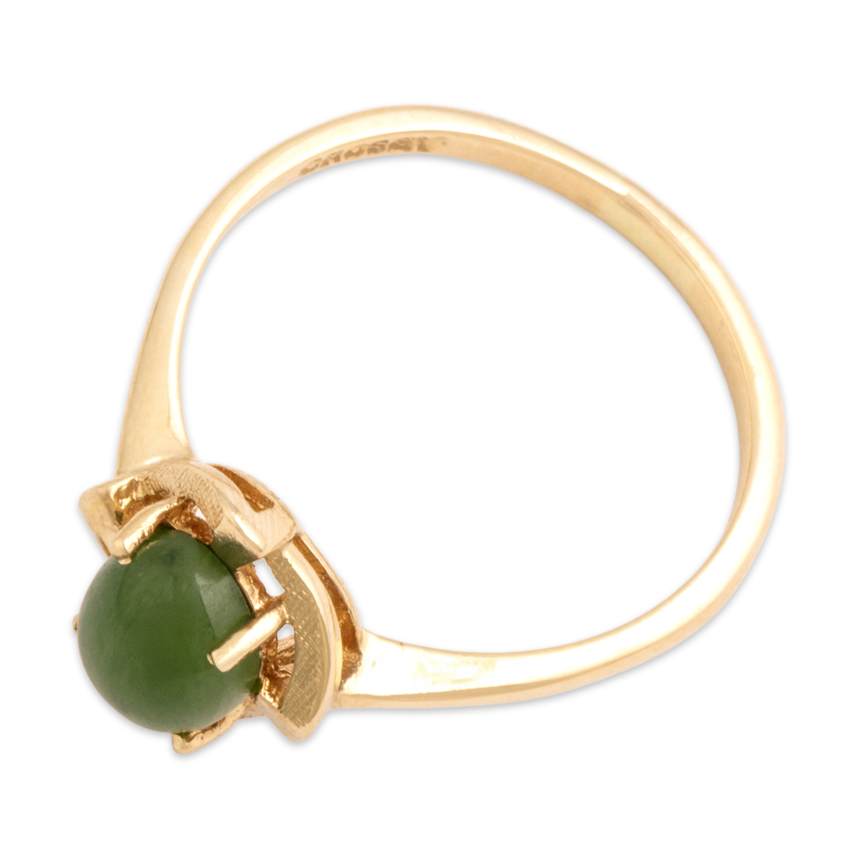 Vintage 14k Yellow Gold 1.37ct Jade Textured Swooping Cabochon Ring - Overall view