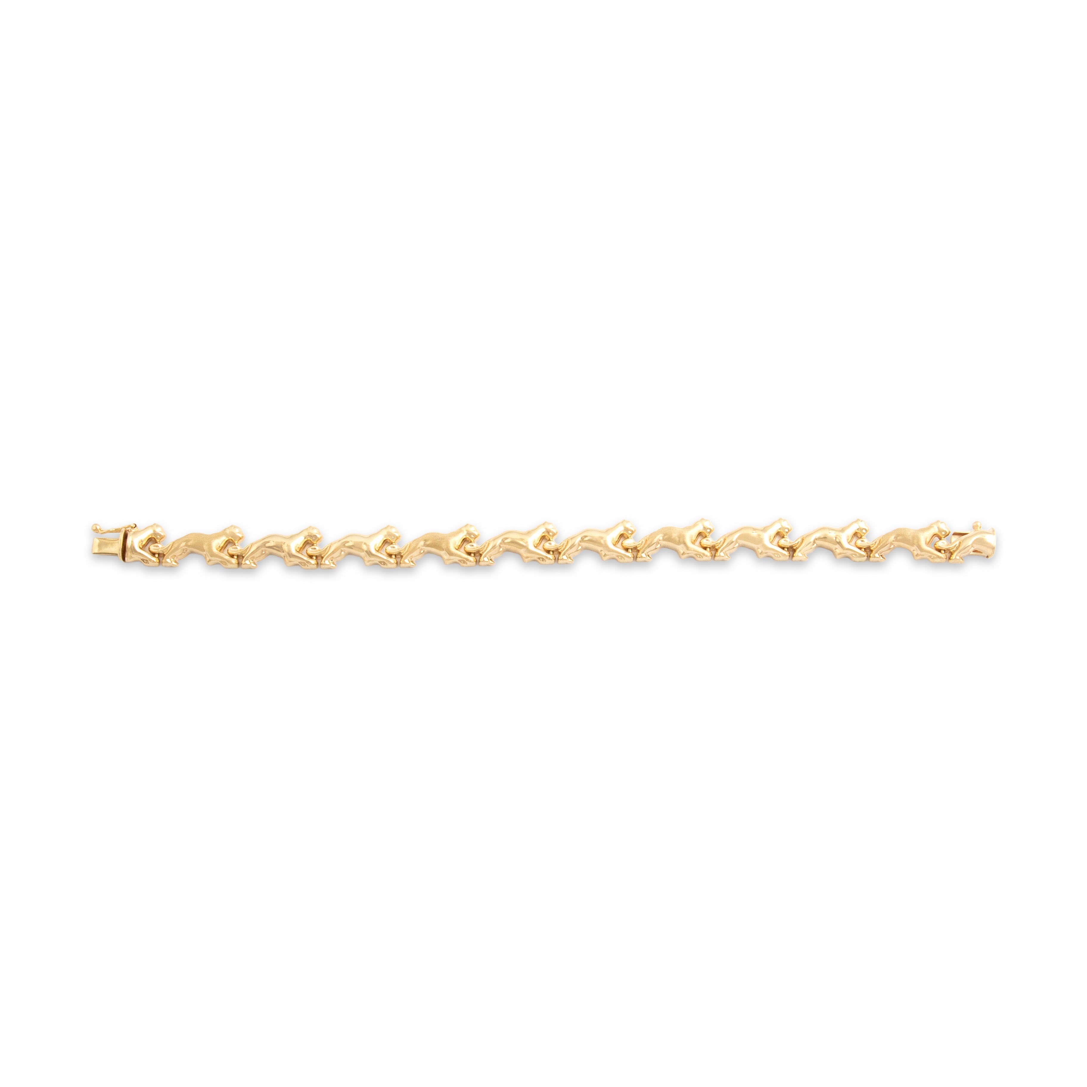 Vintage Italian 14k Yellow Gold Alternating Brushed Panther Link Bracelet - Overall view