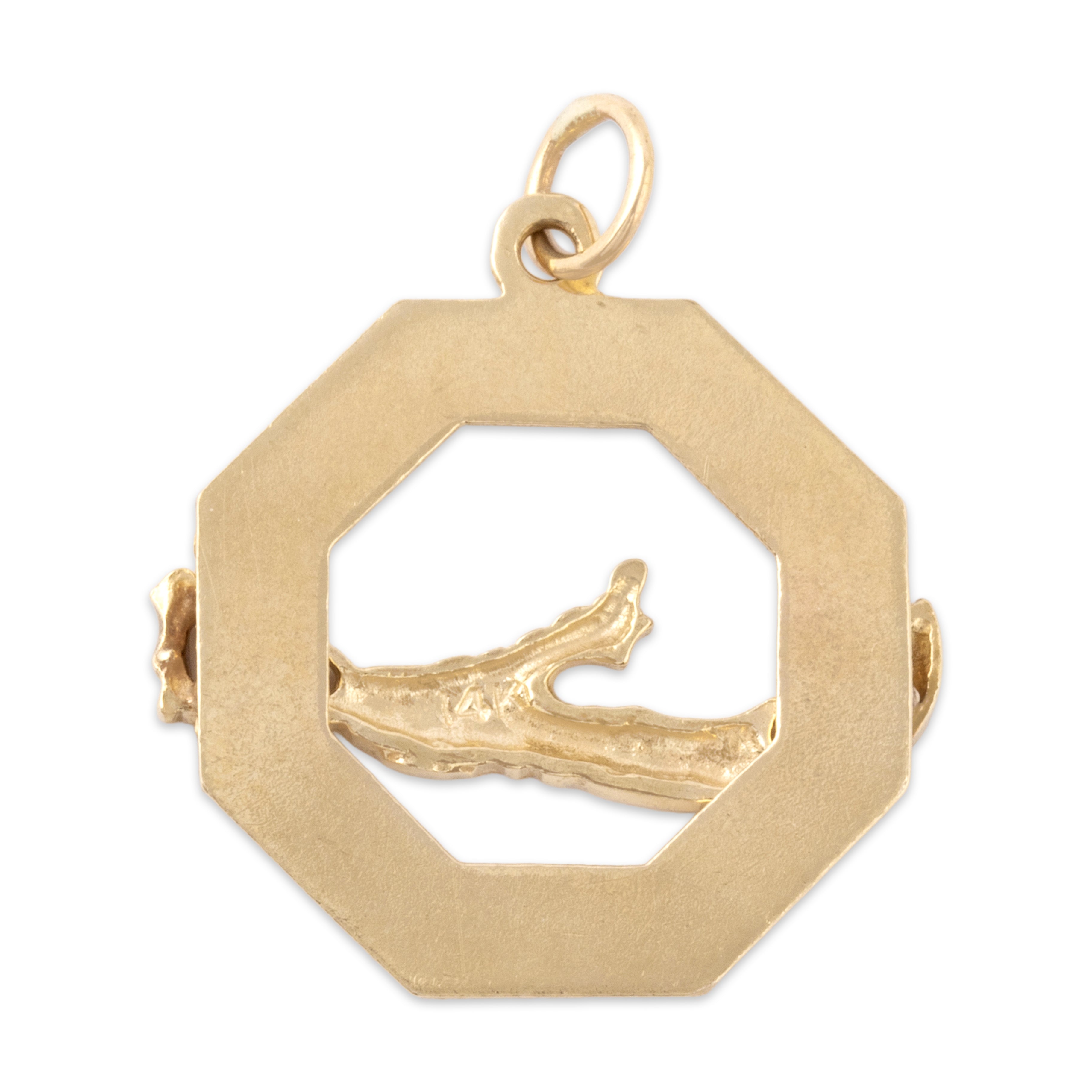 Vintage 14k Yellow Gold Bermuda Island Engine-Turned Border Charm / Pendant - Back view