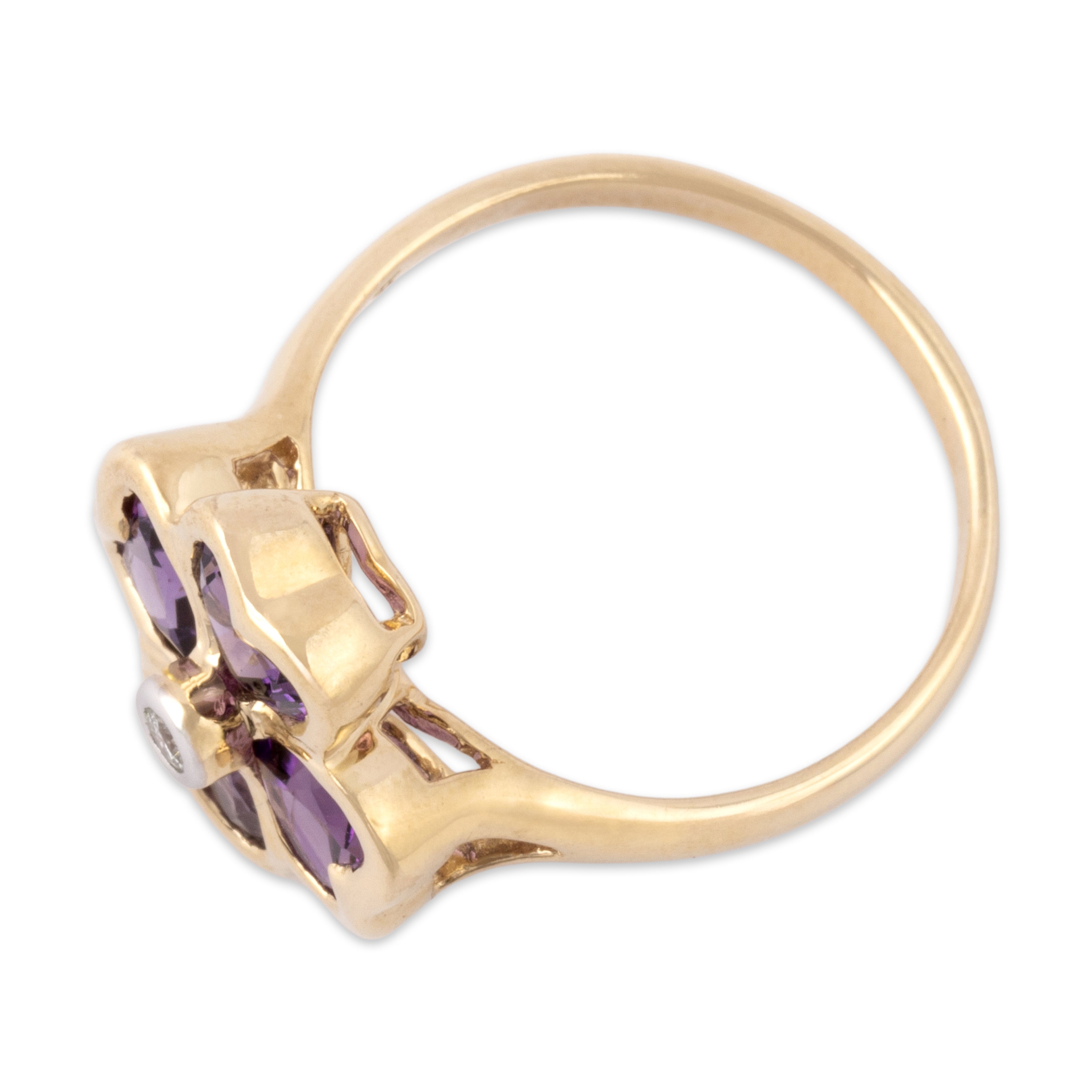Vintage 14k Yellow Gold 1.42cttw Amethyst Diamond Lovely Heart Clover Ring - Overall view