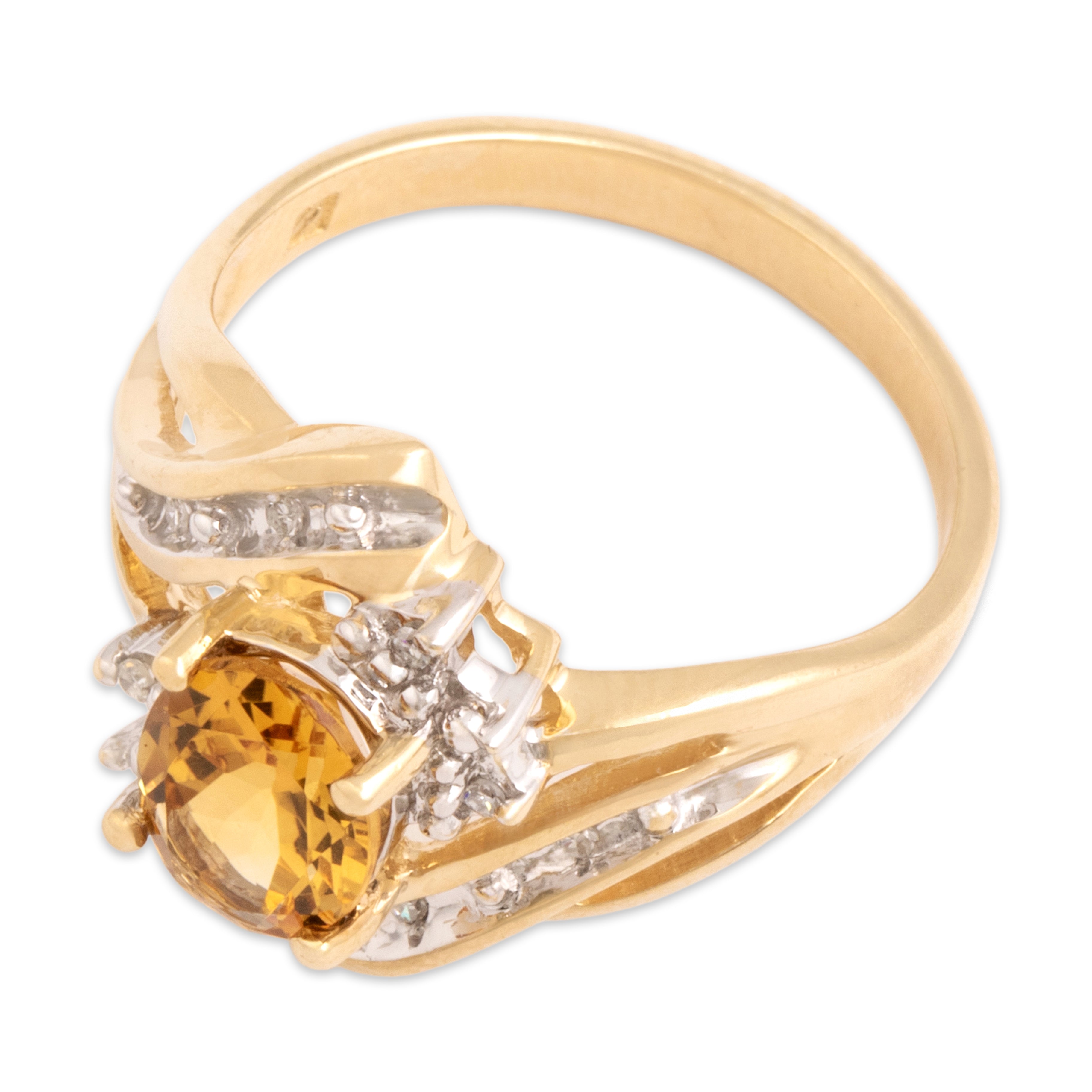 Vintage 14k Yellow & White Gold 1.02ct Citrine Diamond Striking Open Bypass Ring - Overall view