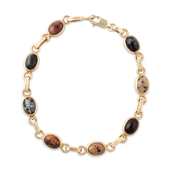 Vintage 14k Yellow Gold 7.38cttw Multi-Color Jasper Naturalistic Cabochon Bracelet - Overall view