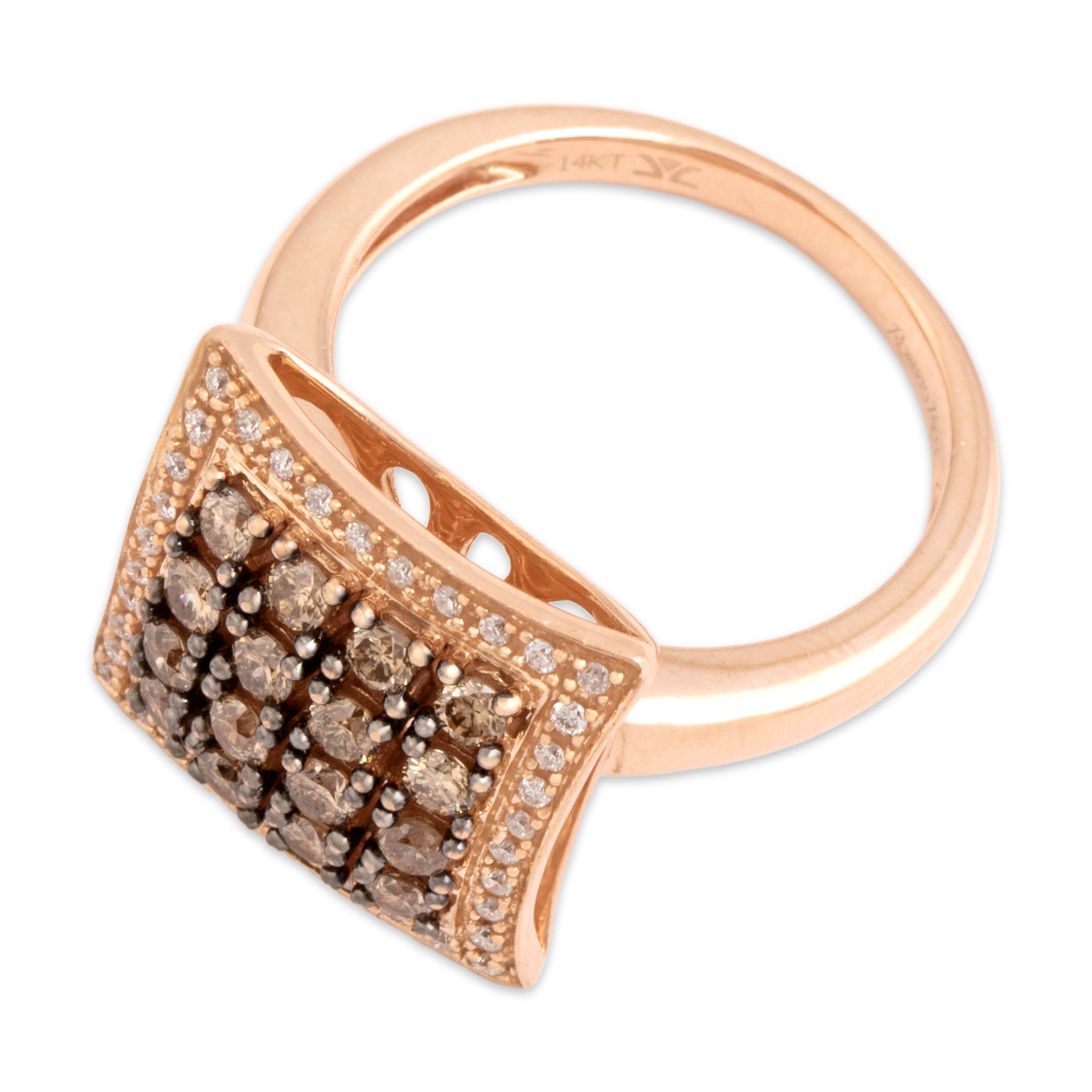Estate 14k Rose Gold Champagne Diamond White Diamond Sparkling Tile Ring - Overall view