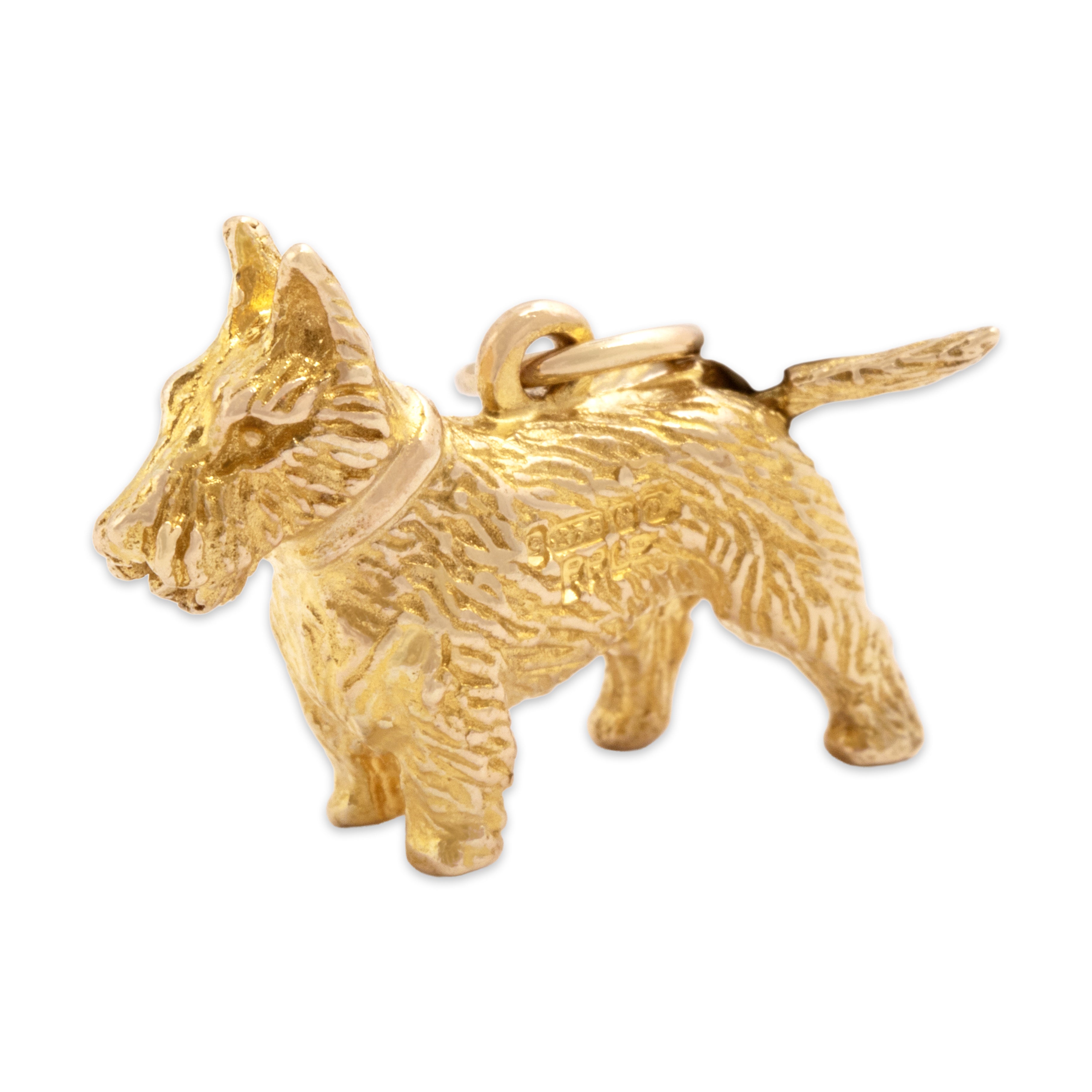 Vintage English 9k Yellow Gold Cheeky Wagging Puppy Charm / Pendant - Overall view