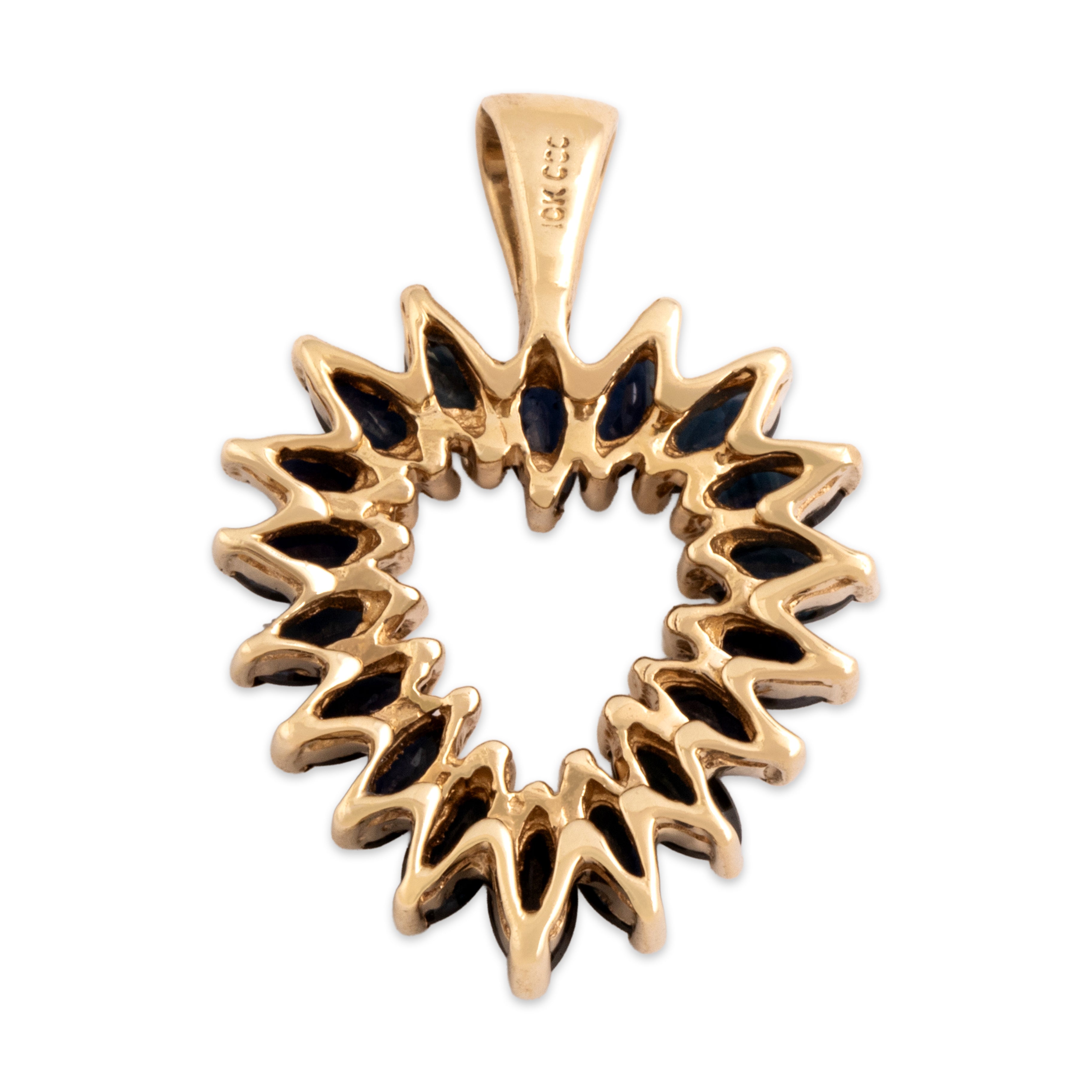 Vintage 10k Yellow Gold .93cttw Blue Sapphire Romantic Marquise Heart Pendant - Back view