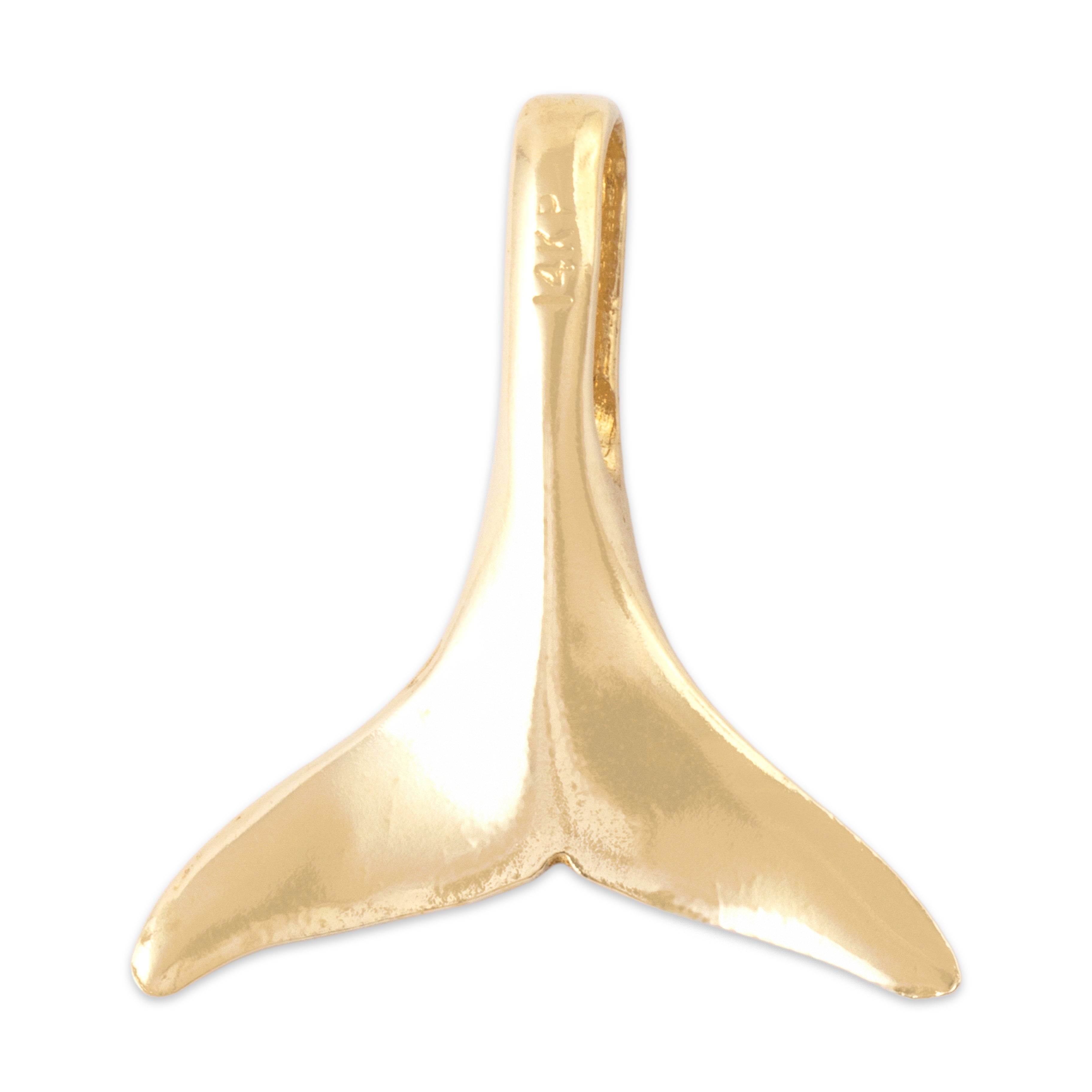 Vintage 14k Yellow Gold Gleaming Aquatic Whale Tail Pendant - Back view