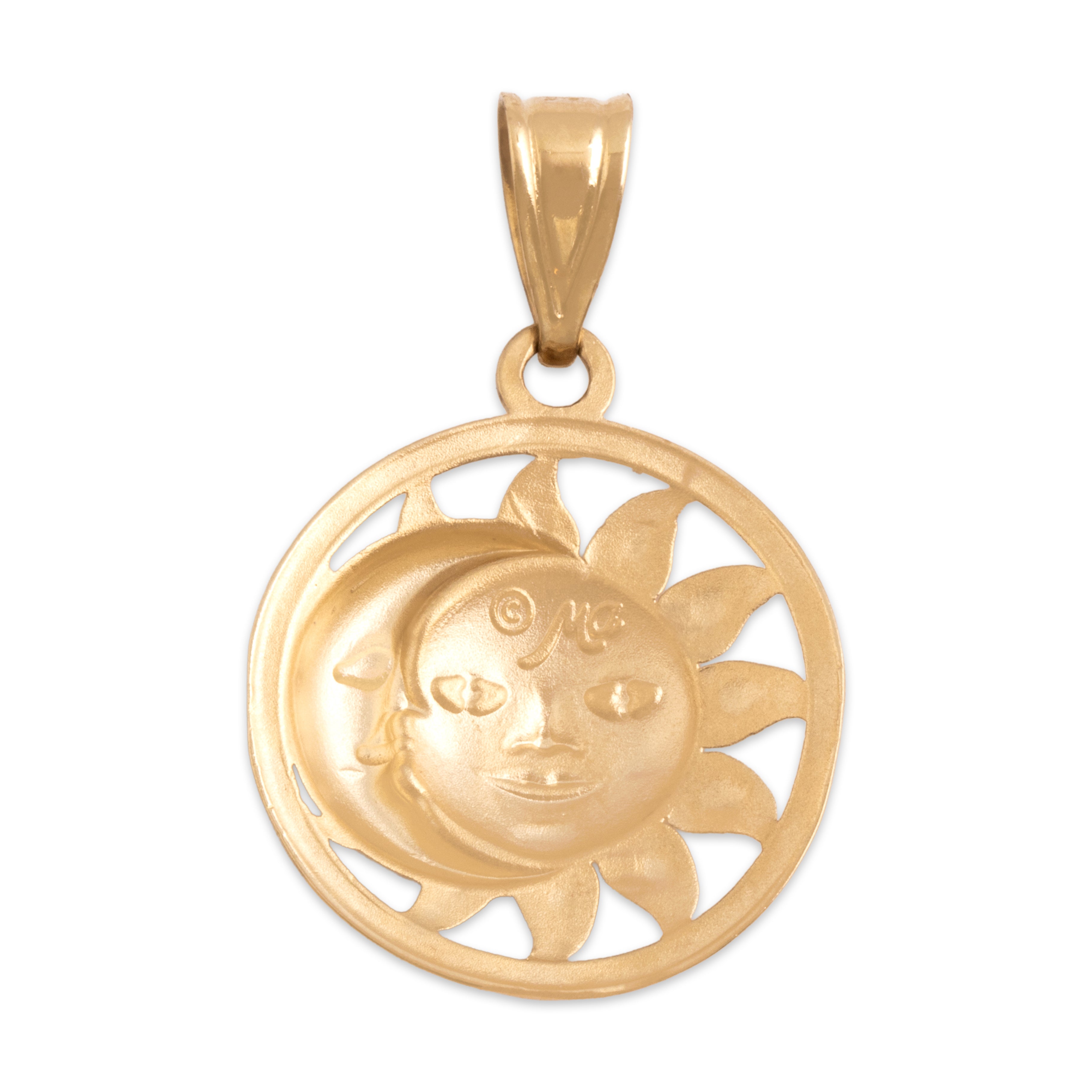 Vintage Lightweight 14k Yellow Gold Celestial Duo Pendant - Back view