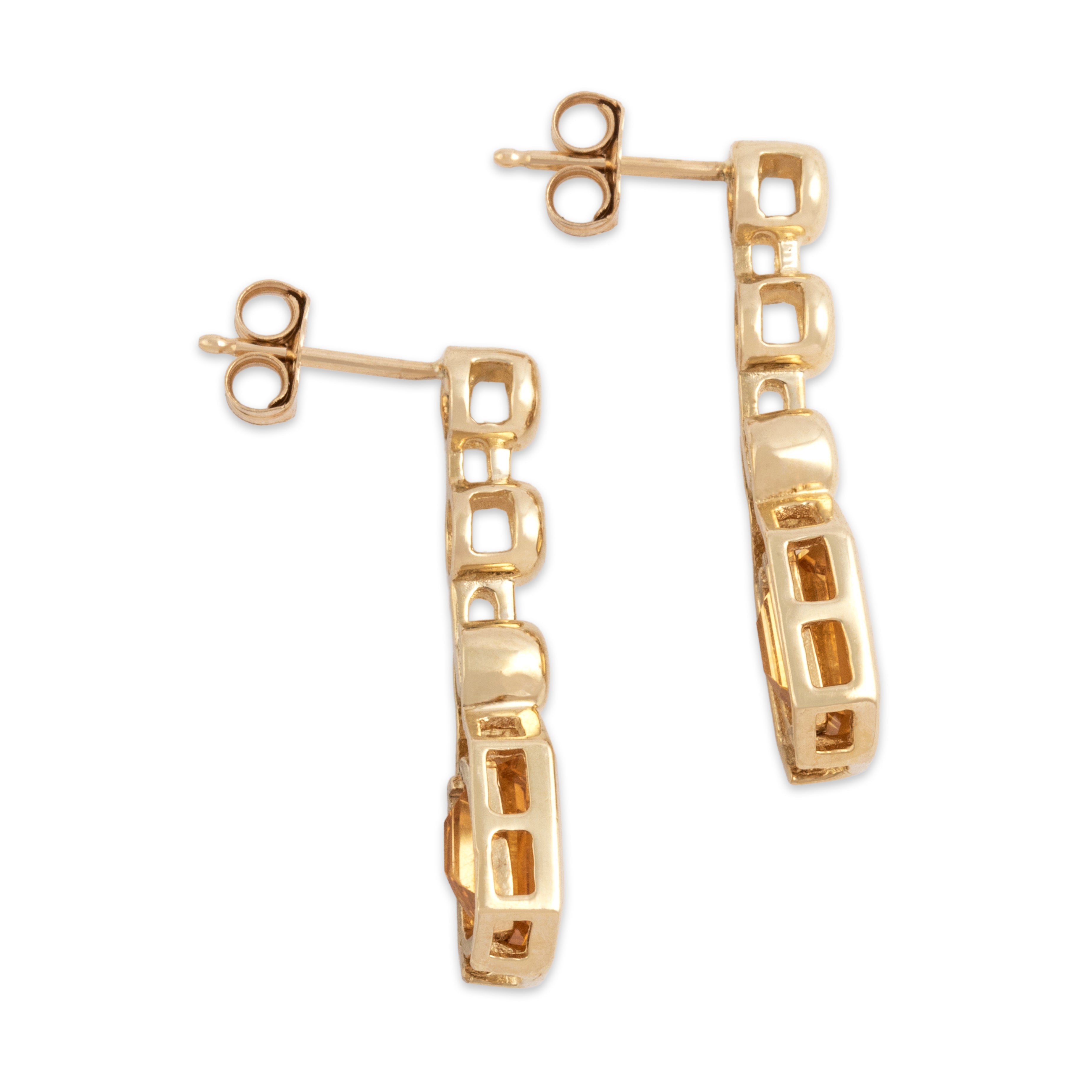 Vintage 14k Yellow Gold 1.63cttw Citrine Stylish Modern Bezel Dangle Earrings - Side view