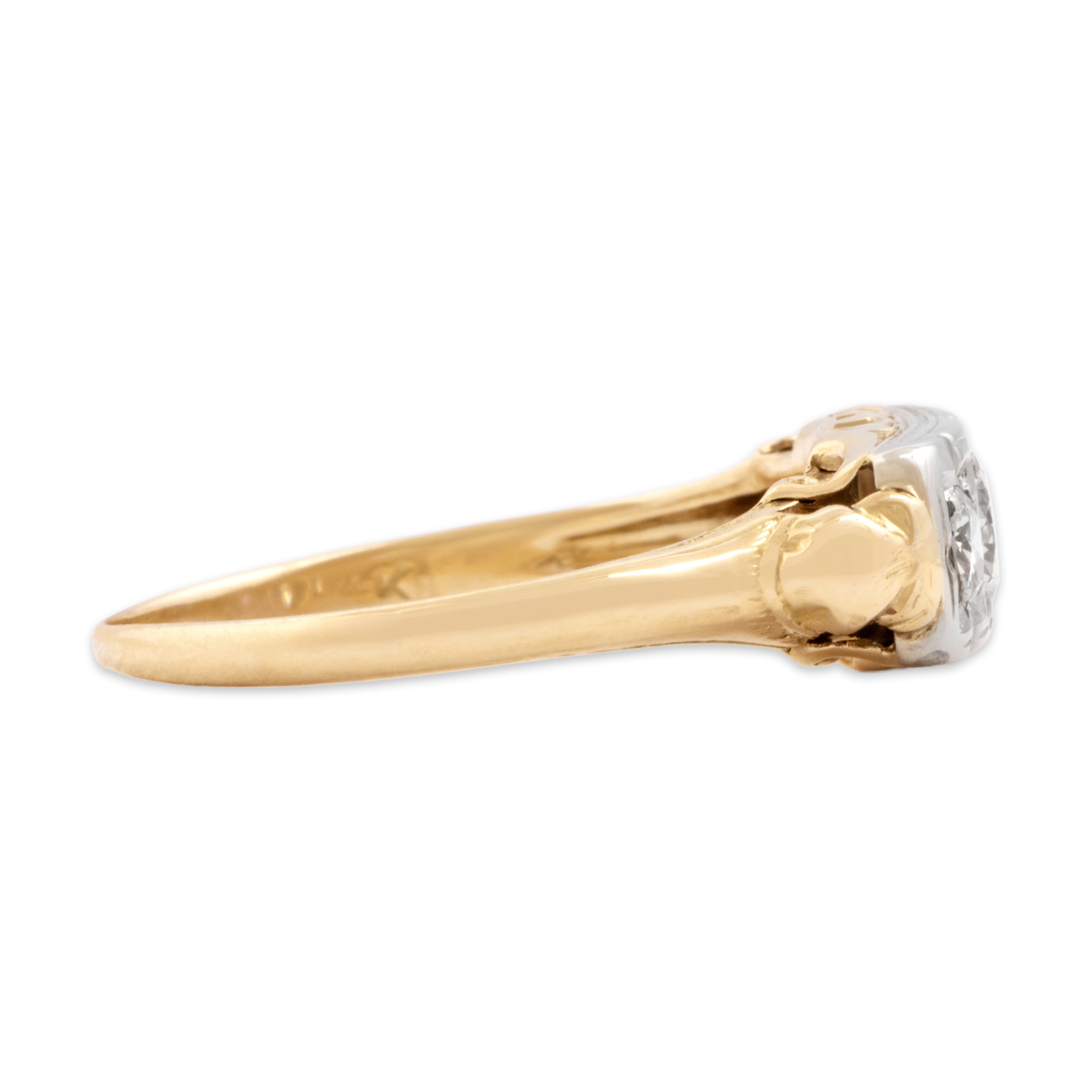 Antique 14k Yellow & White Gold Old European Cut Diamond Decorated Delicate Trio Ring - Side view