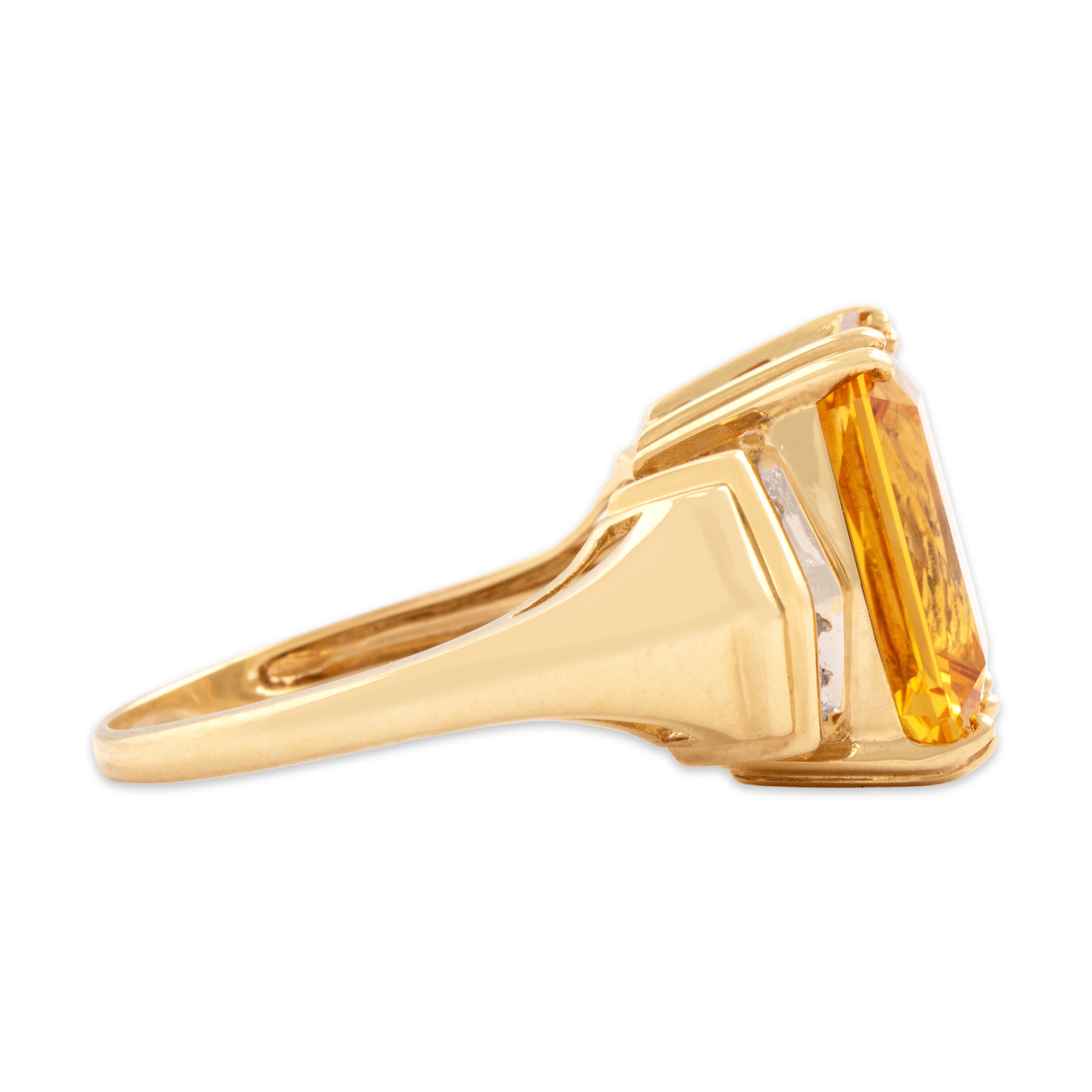 Vintage 10k Yellow Gold 5.85ct Citrine Diamond Fantastic Chevron Shoulder Cocktail Ring - Side view