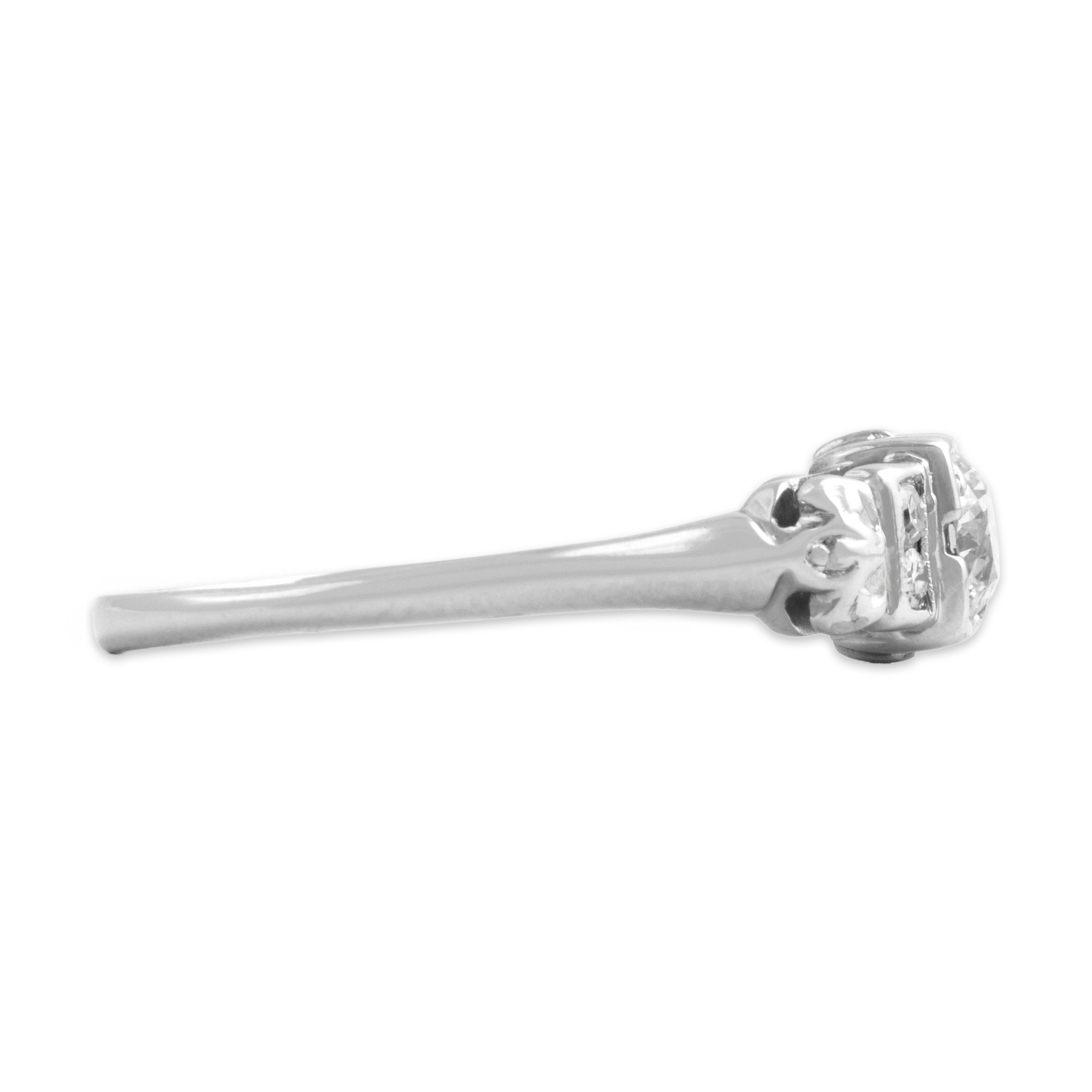 Antique 18k White Gold Old European Cut Diamond Sparkling Square-Set Line Ring - Side view