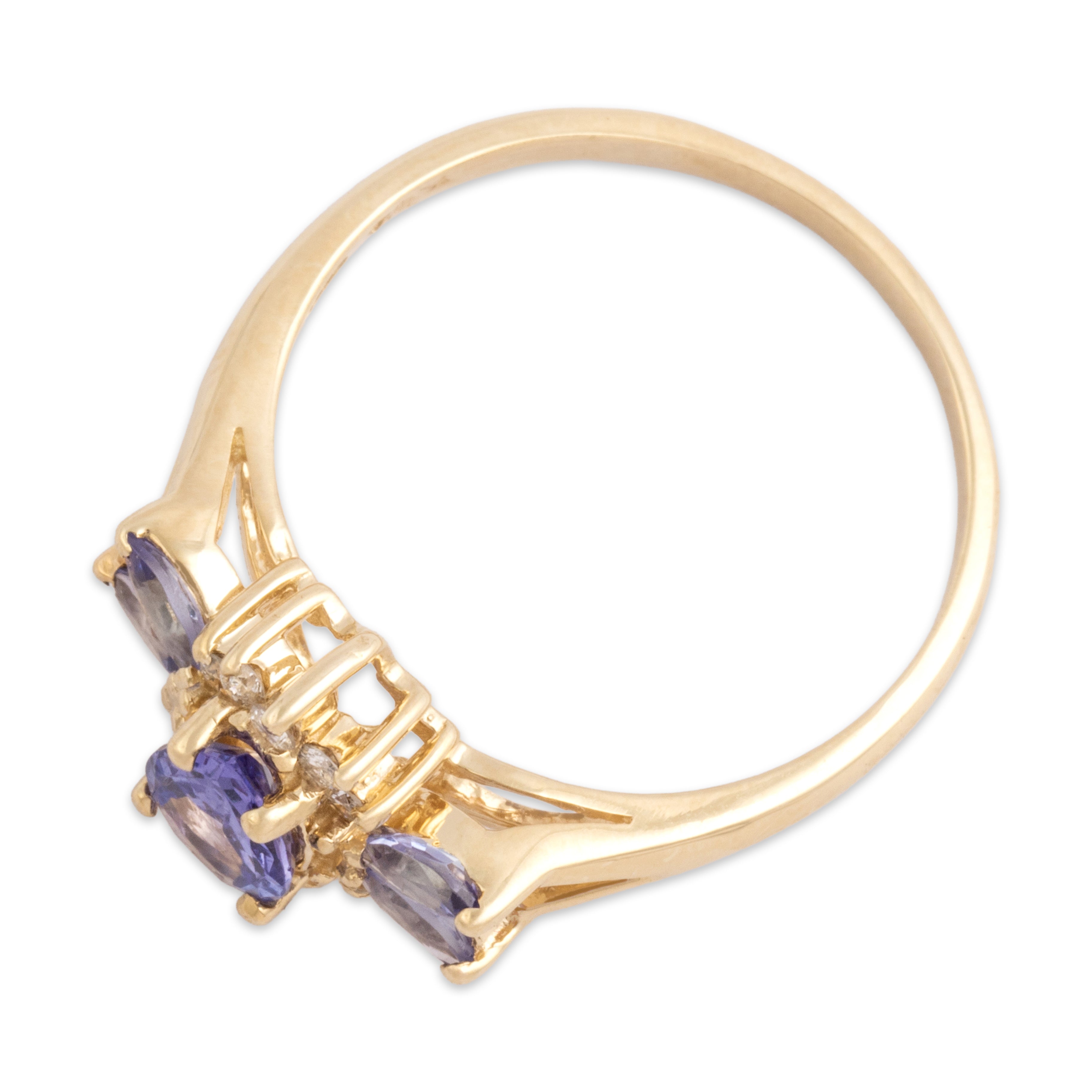 Vintage 14k Yellow Gold .74cttw Tanzanite Diamond Burst Accented Pear Ring - Overall view