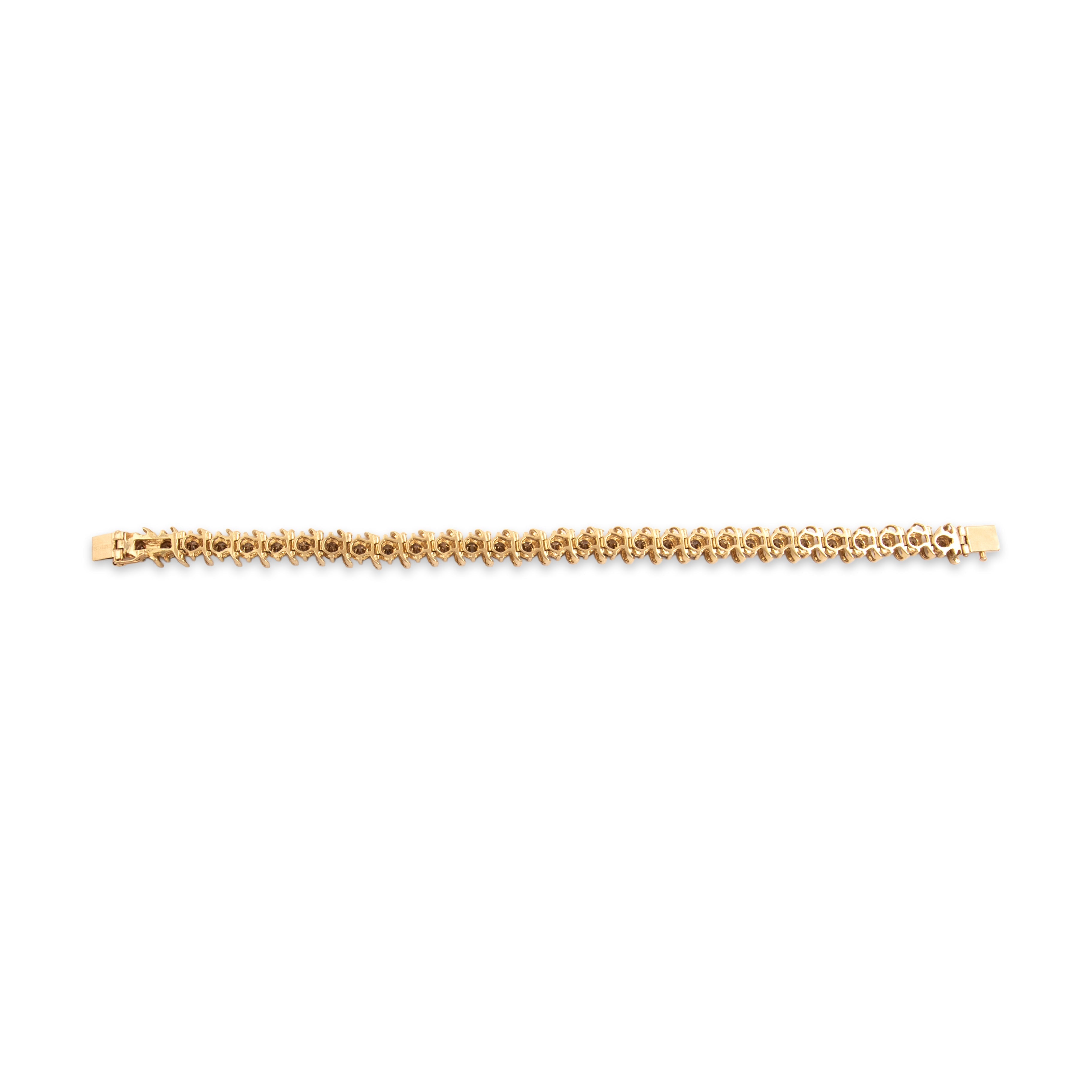 Vintage Substantial 14k Yellow Gold 8.79cttw Champagne Diamond Glamorous Swirl Tennis Bracelet - Back view