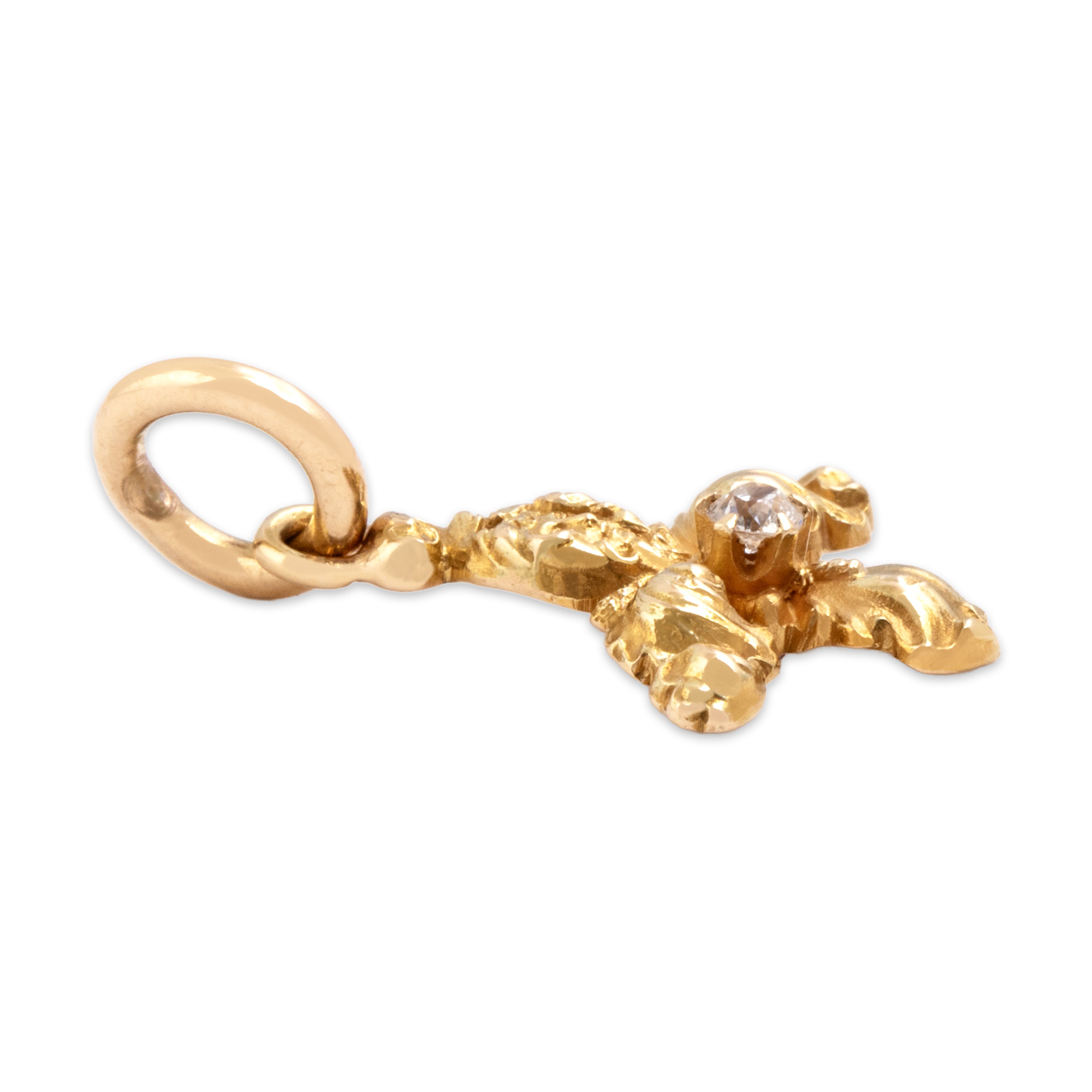 Antique Victorian 14k Yellow Gold Old Mine Cut Diamond Incredible Flourishing Hidden Face Charm / Pendant - Side view