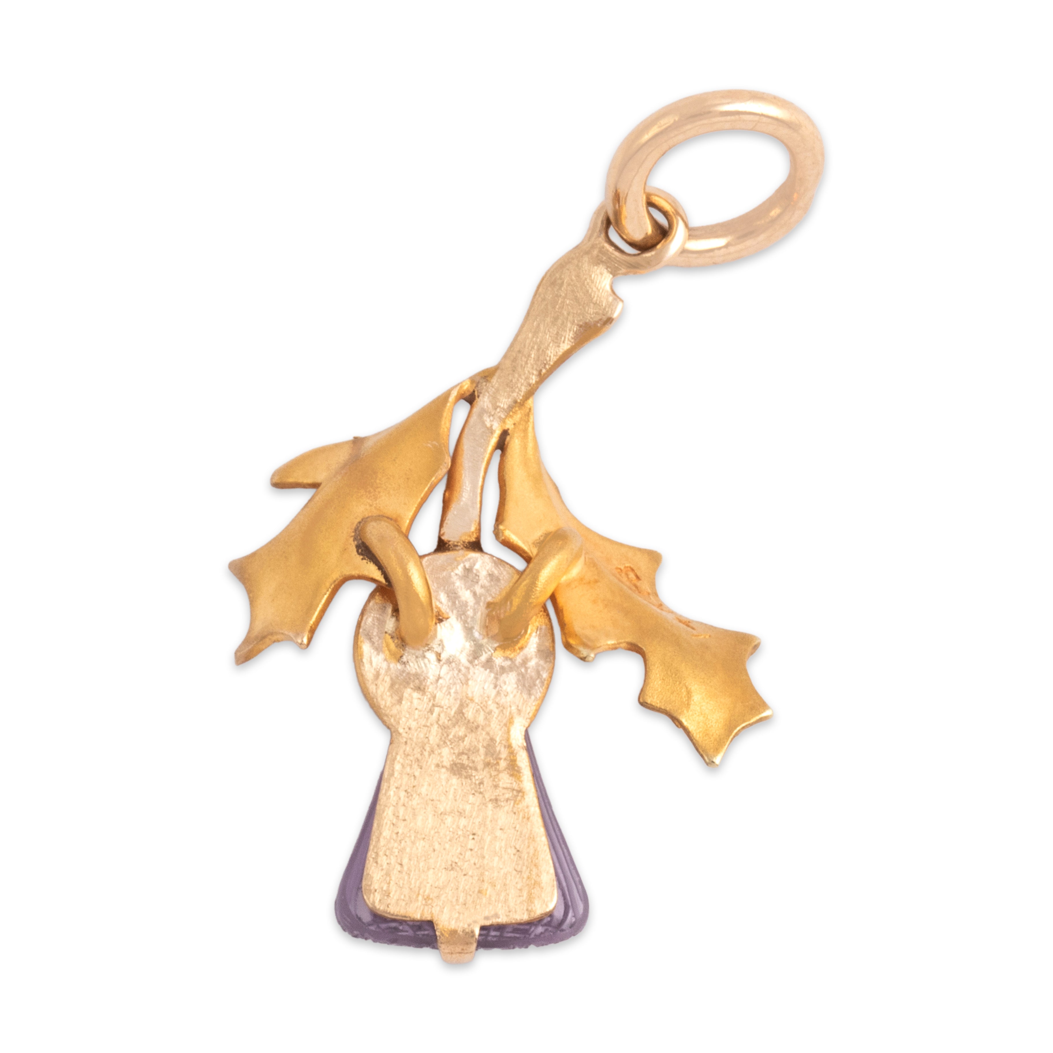 Antique 14k Yellow Gold Amethyst Wondrous Carved Thistle Charm / Pendant - Back view