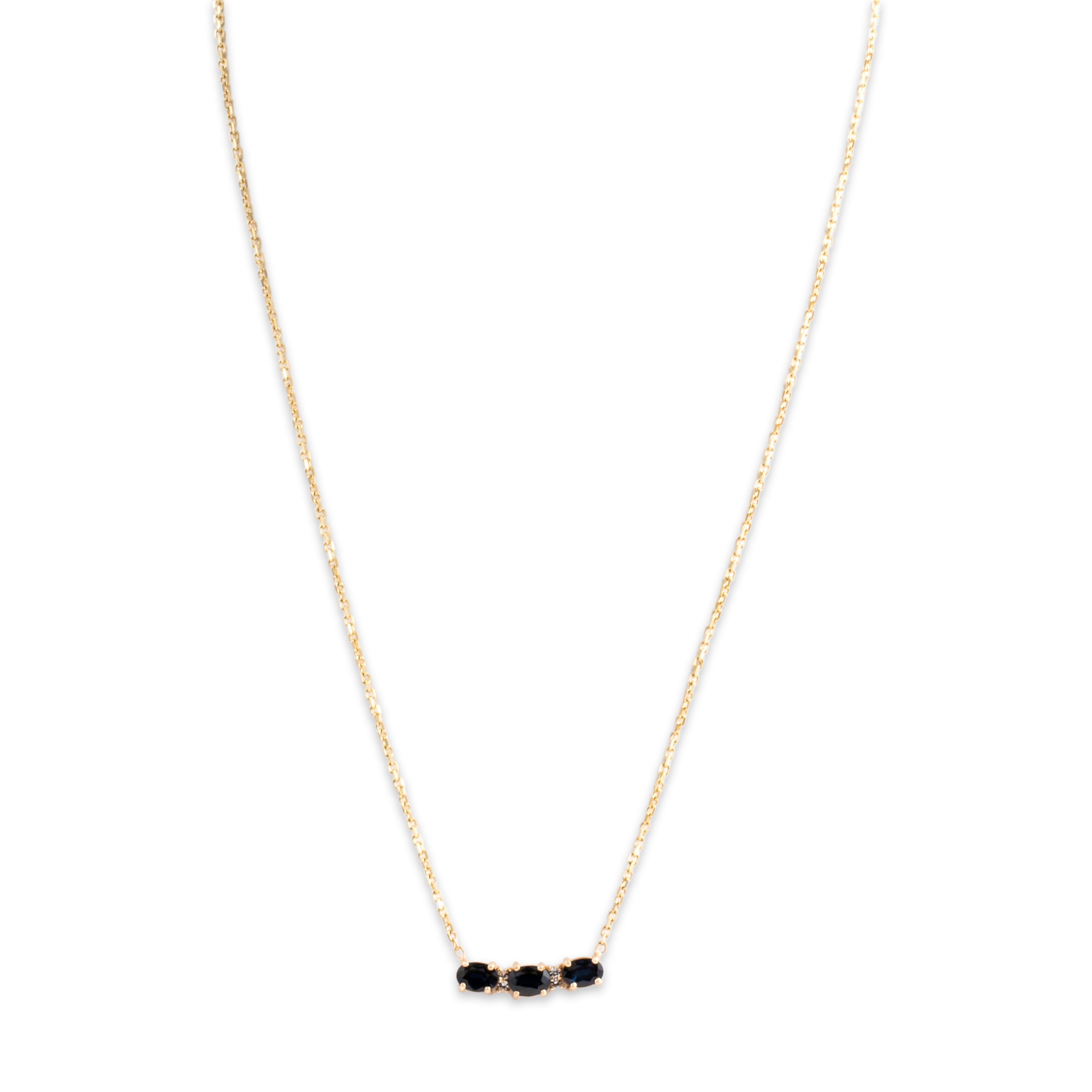 Vintage 14k Yellow Gold 1.61cttw Blue Sapphire Diamond Chic East-West Trio Necklace - detail view #1