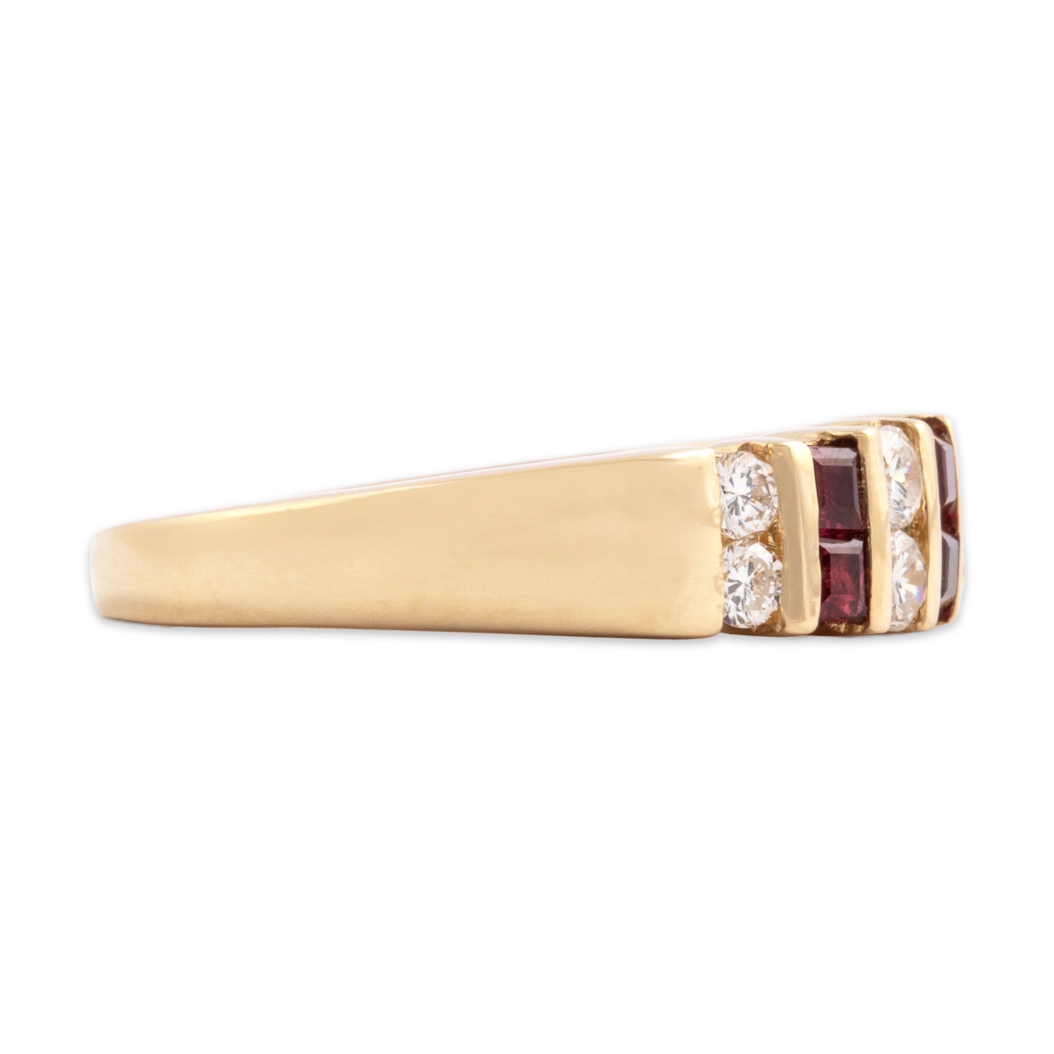 Vintage 14k Yellow Gold Ruby Diamond Chic Dual-Cut Channel Band Ring - Side view