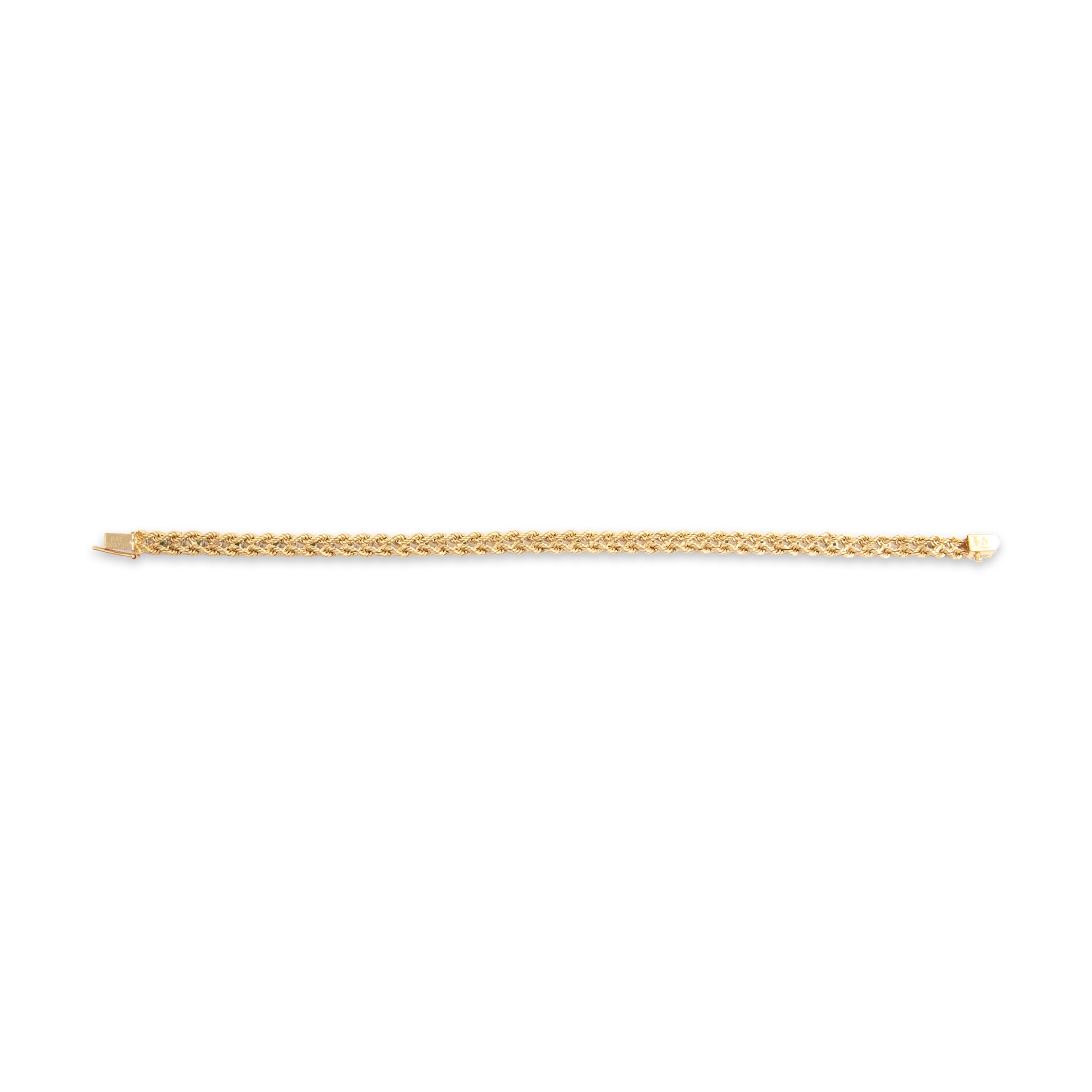 Vintage 14k Yellow Gold .83cttw Emerald .61cttw Diamond Wonderful Dual Rope Line Bracelet - Back view