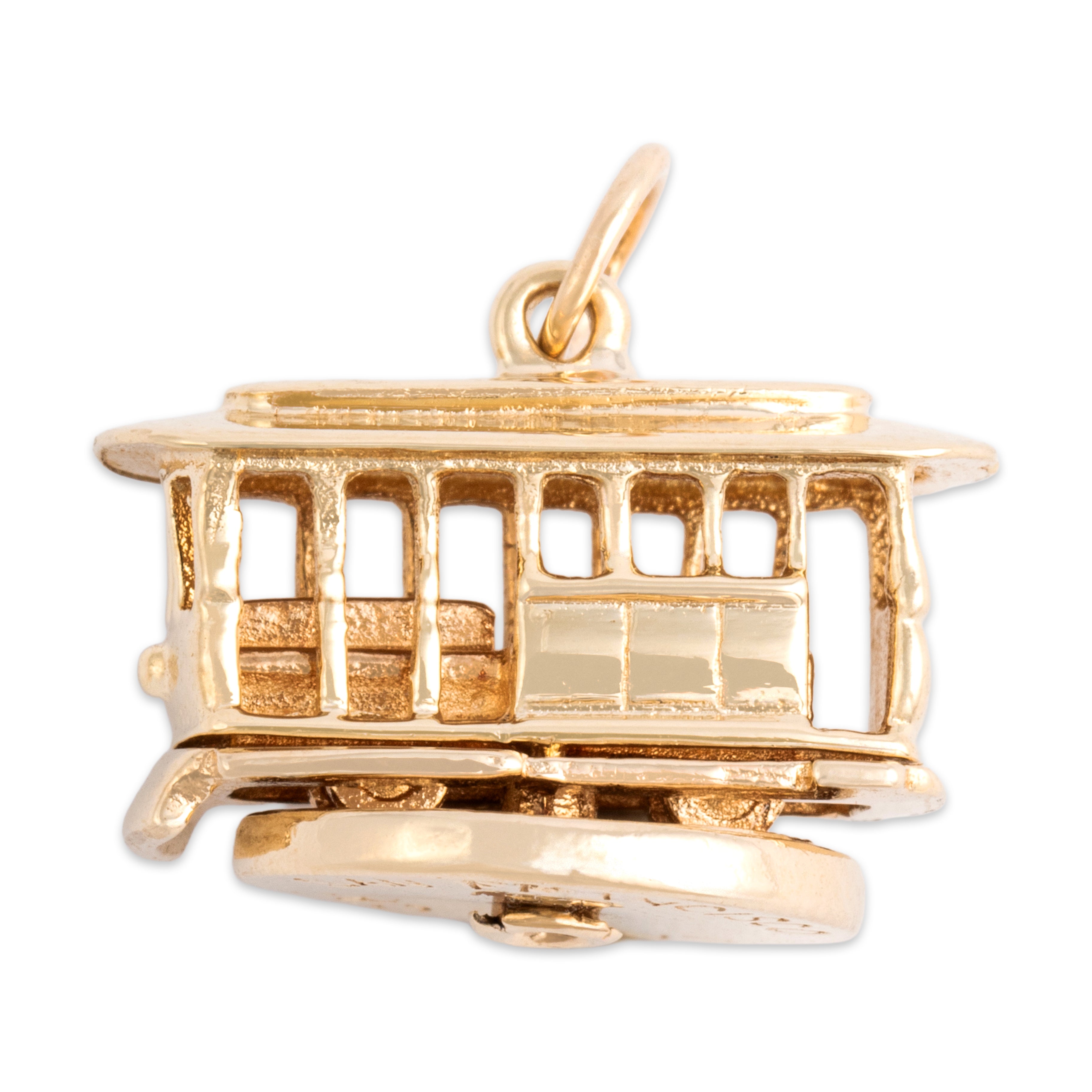 Vintage 14k Yellow Gold Articulated San Francisco Cable Car Charm / Pendant - detail view #1