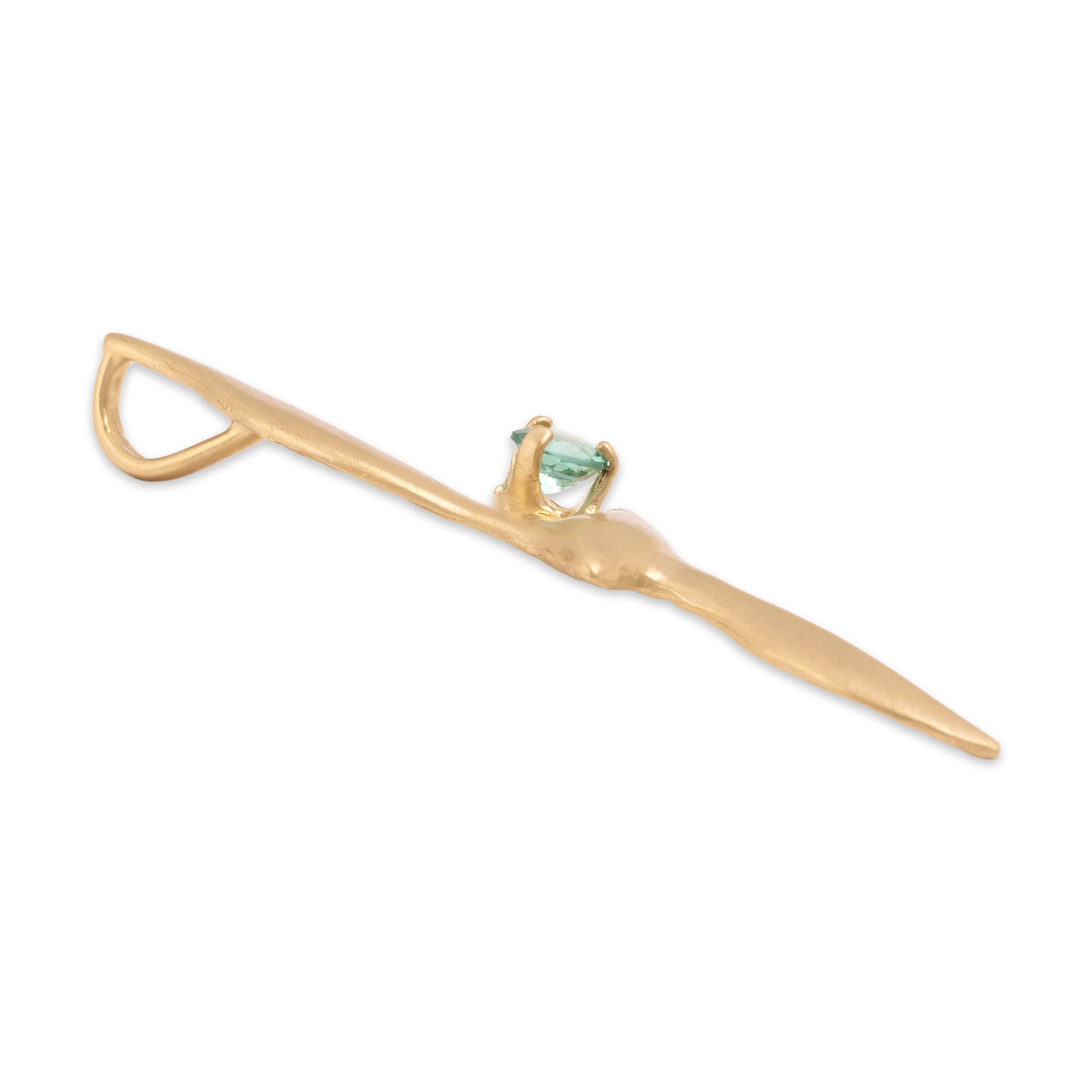 Vintage 14k Yellow Gold Teal Tourmaline Artistic Brushed Flying Gull Pendant - Side view