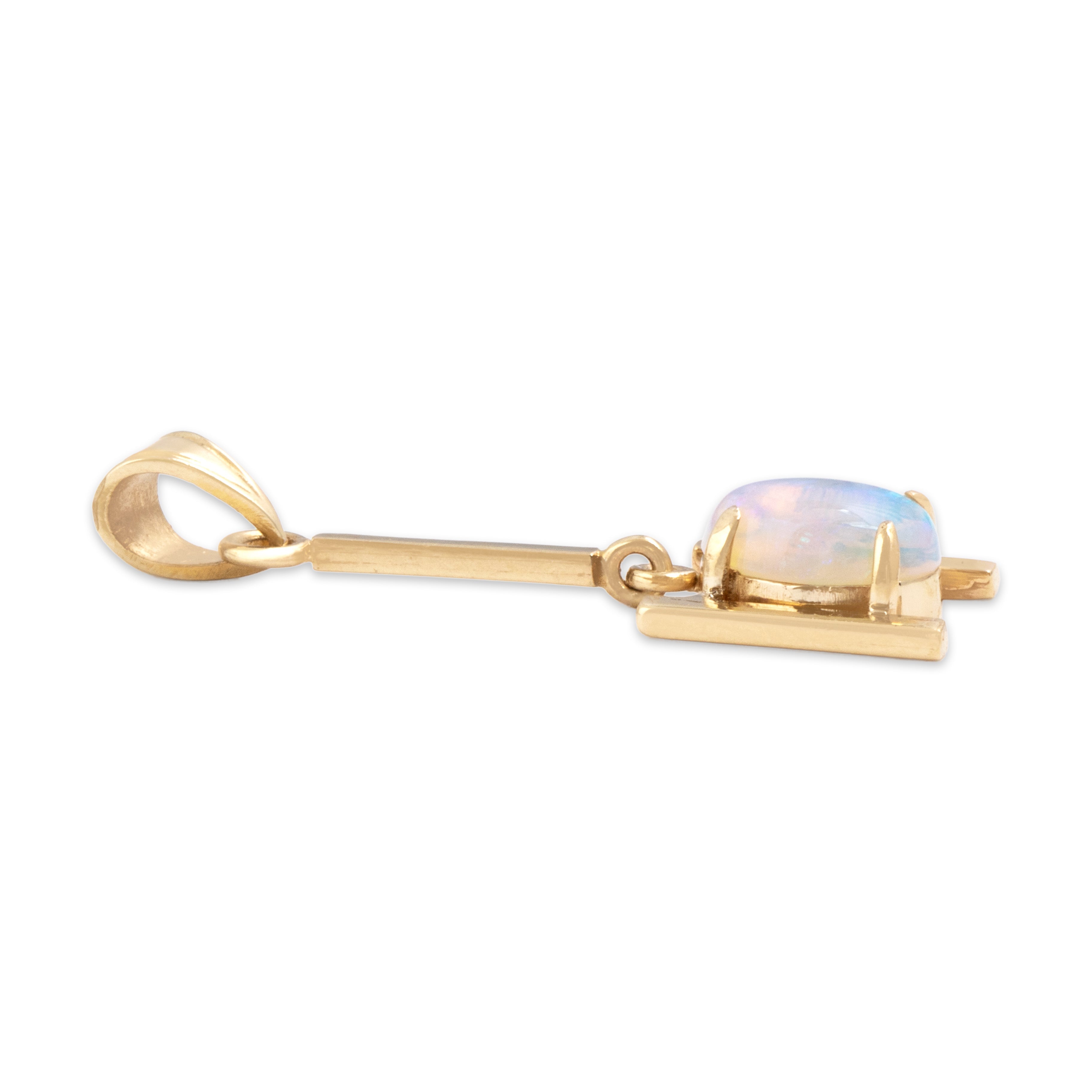 Vintage 10k Yellow Gold .63ct Opal Geometric Rainbow Drop Pendant - Side view