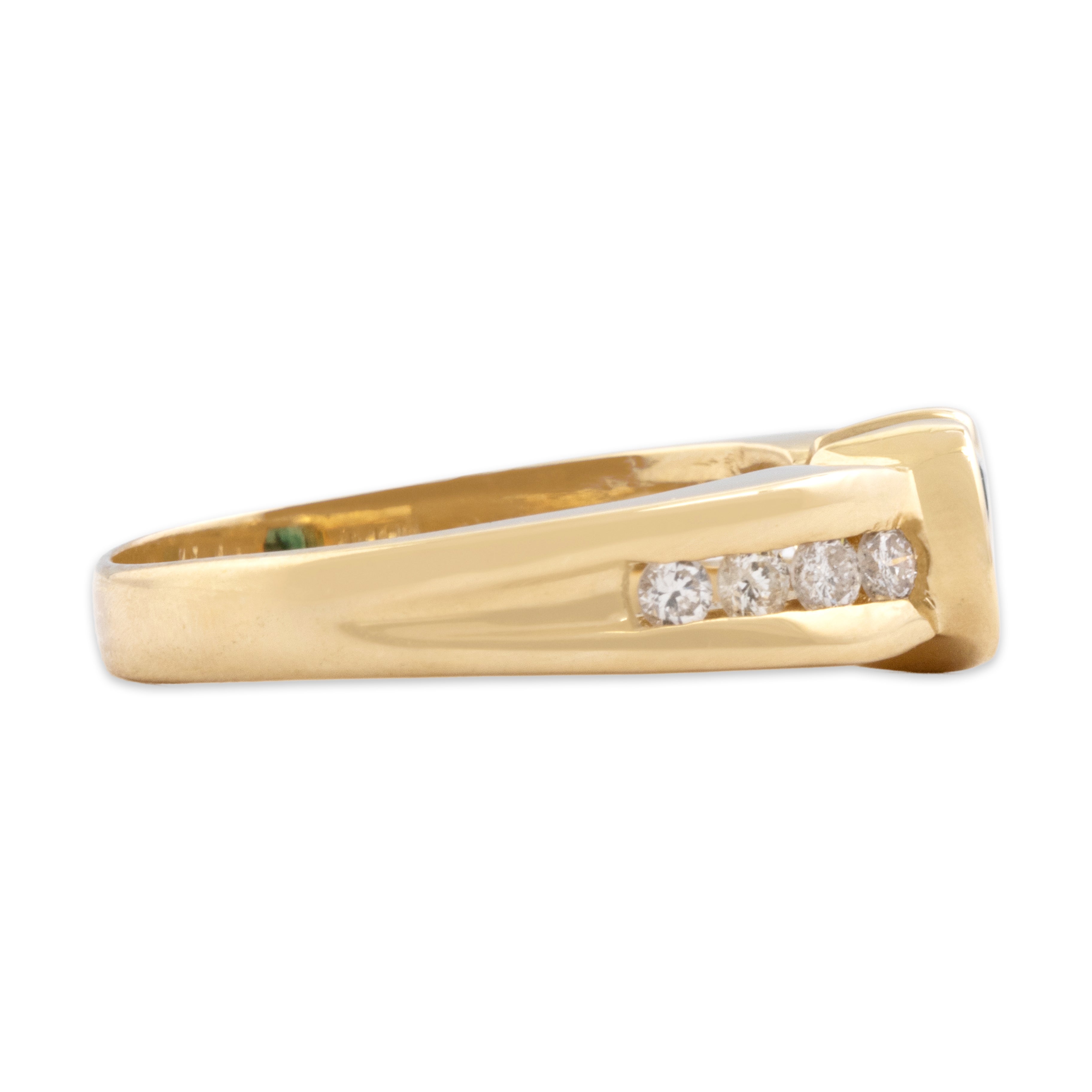 Vintage 14k Yellow Gold Emerald Diamond Shimmering East-West Partial Bezel Ring - Side view
