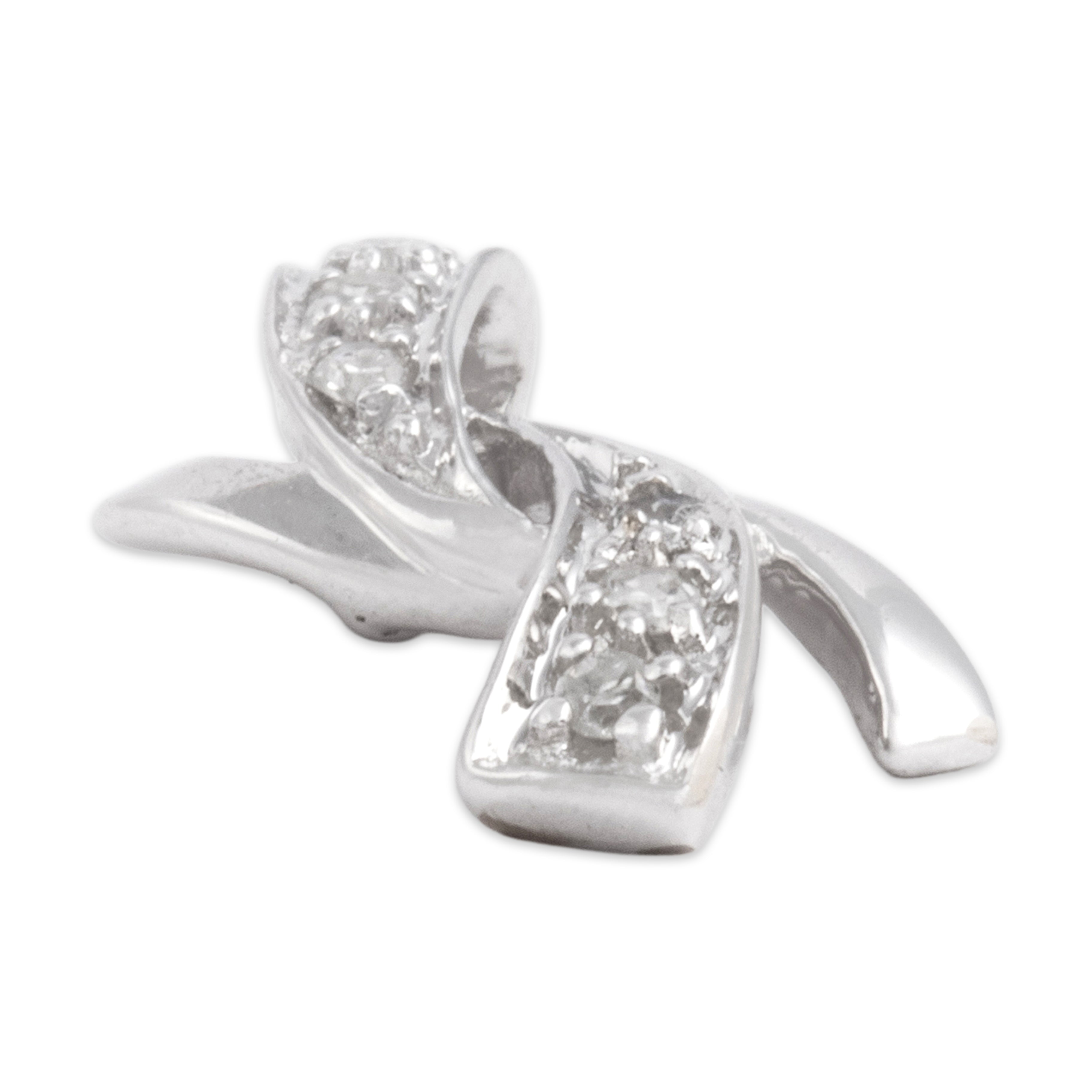 Vintage Italian Small 18k White Gold Diamond Ribbon Twirl Pendant - detail view #1