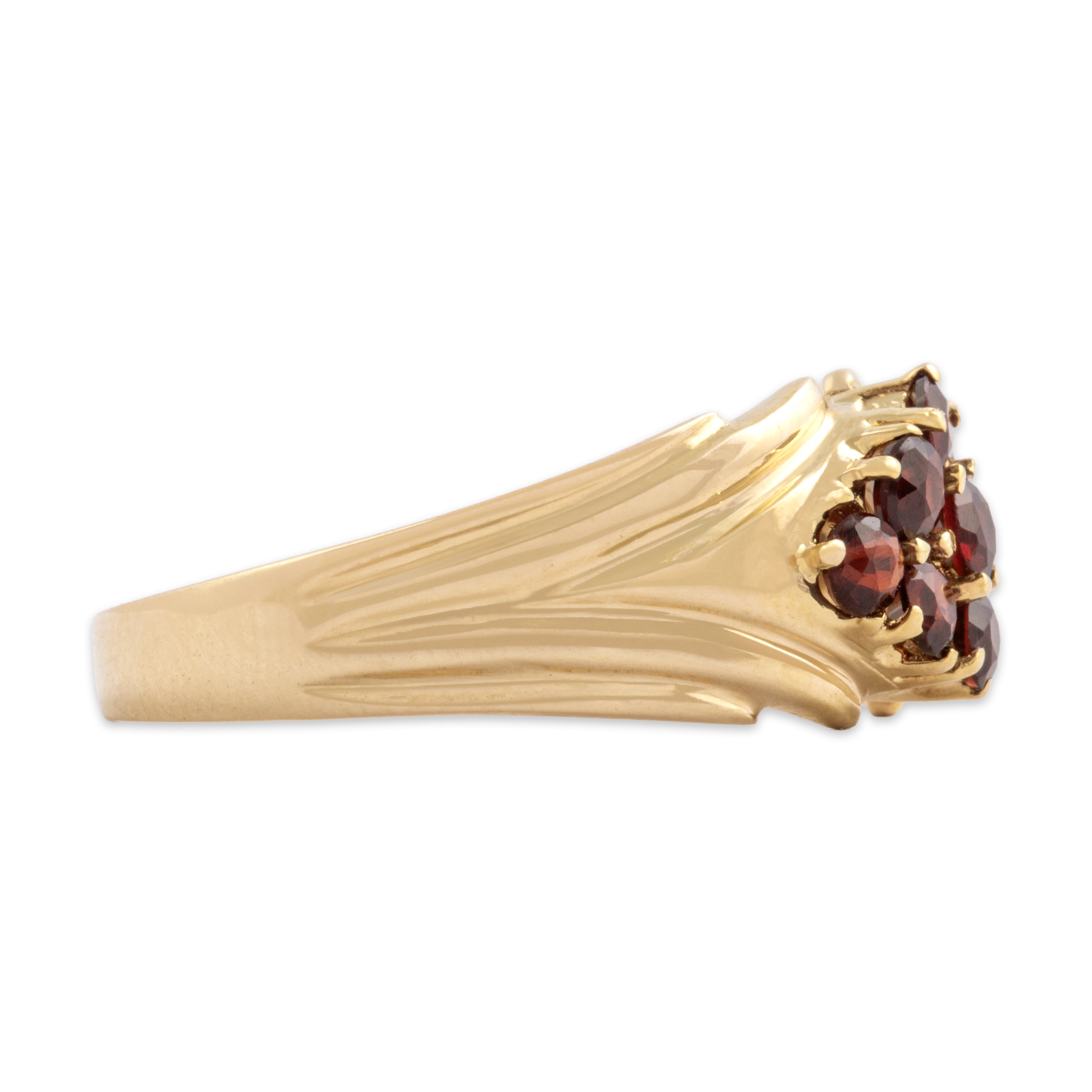 Vintage 14k Yellow Gold .72cttw Garnet Accented Rhombus Cluster Ring - Side view