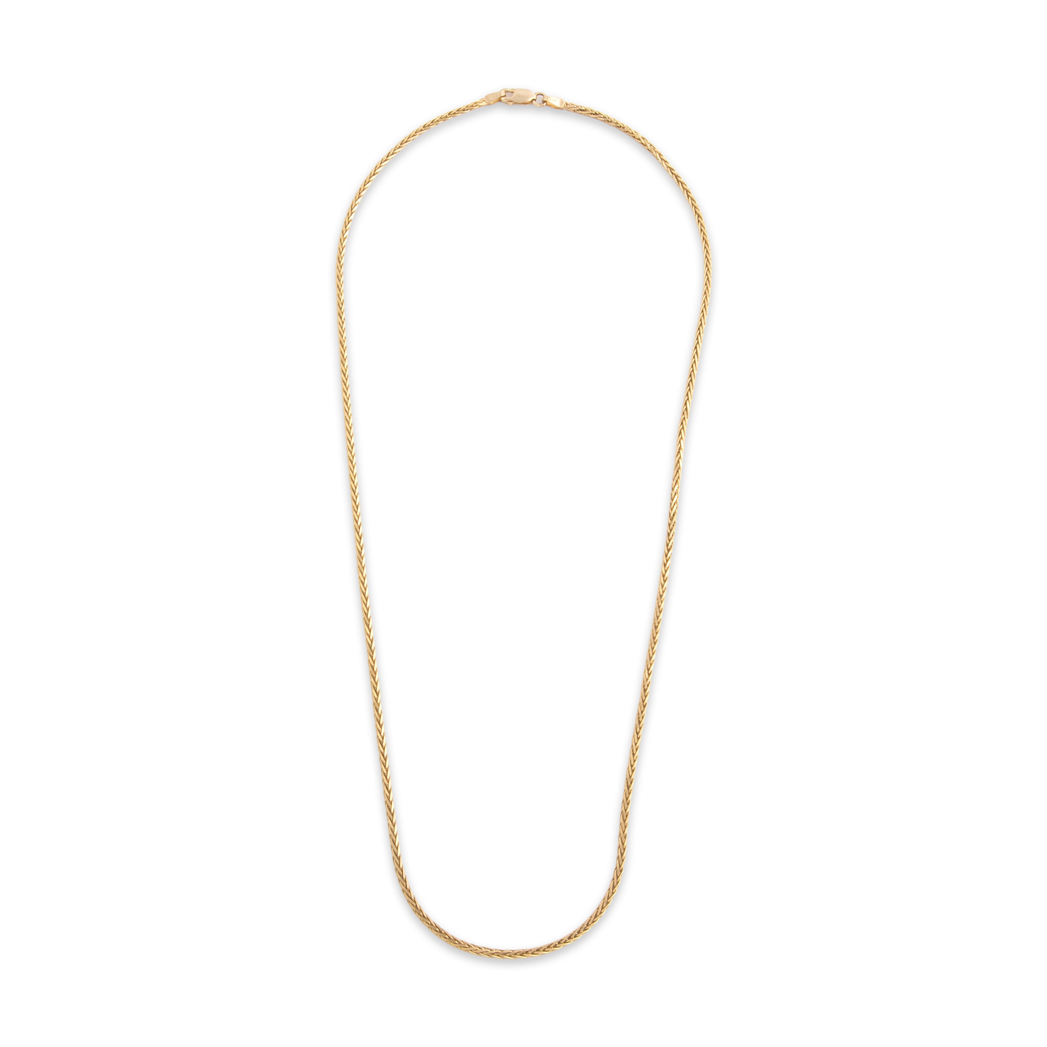 Vintage 14k Yellow Gold 2mm Stunning Dimensional Faceted Wheat Chain - Overall view