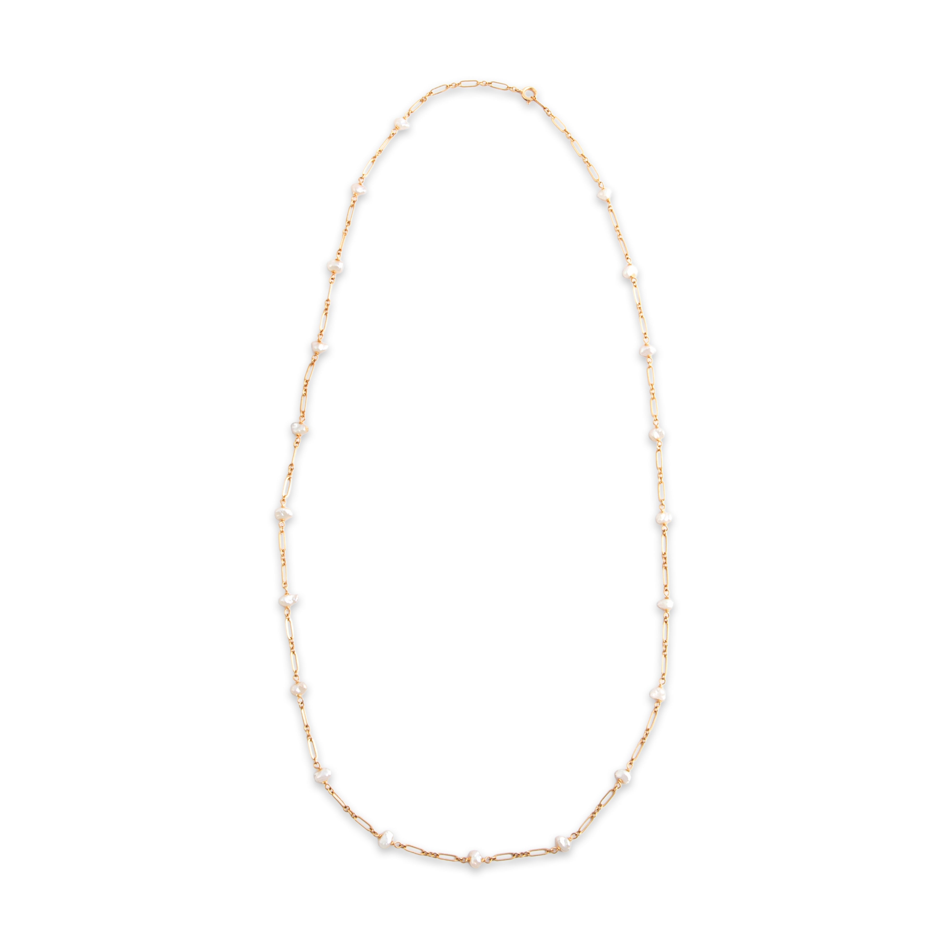 Vintage 14k Yellow Gold Seed Pearl Fantastic Naturalistic Station Necklace - Overall view
