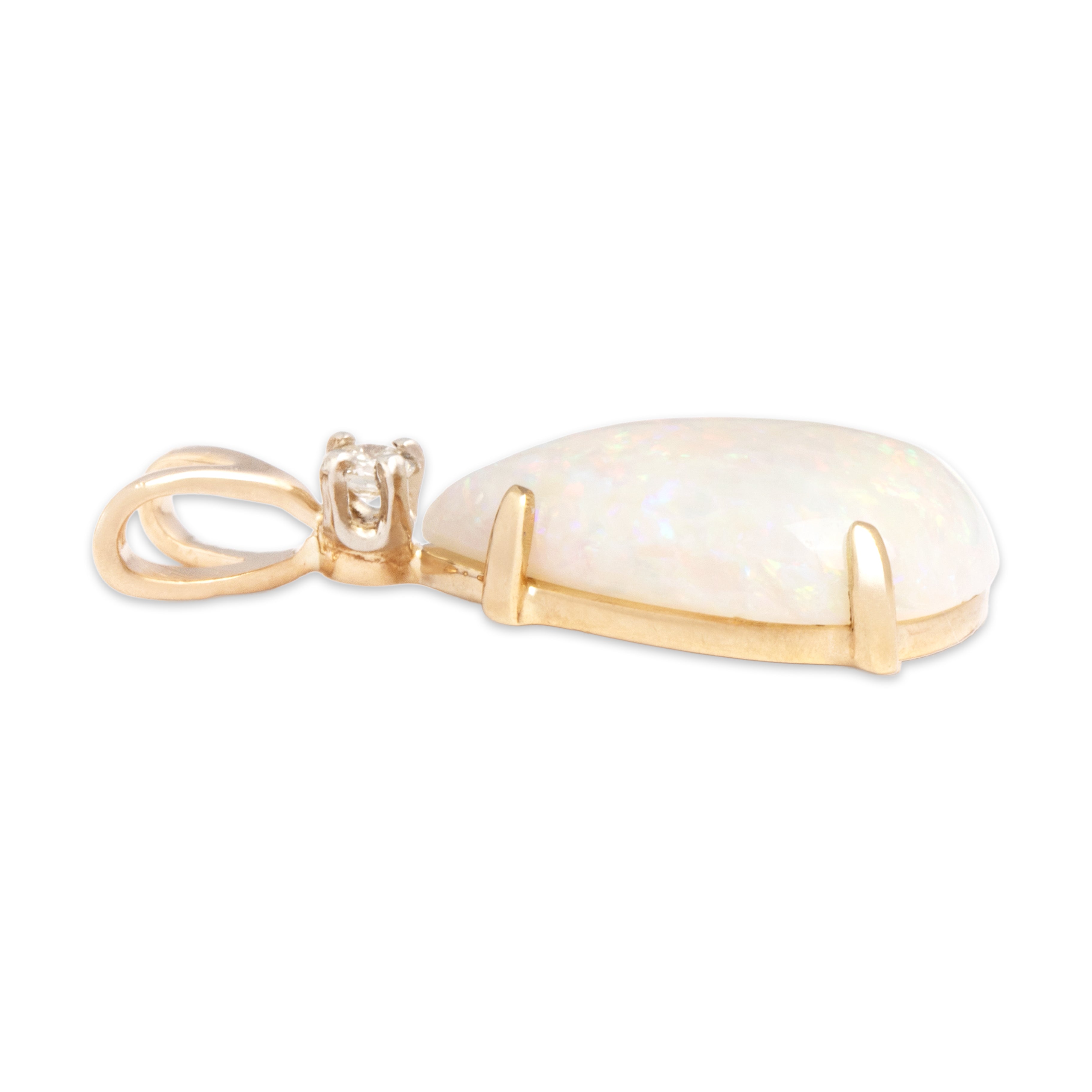 Vintage Church & Company 14k Yellow Gold 2.24ct Opal Diamond Iridescent Pear Cabochon Pendant - Side view