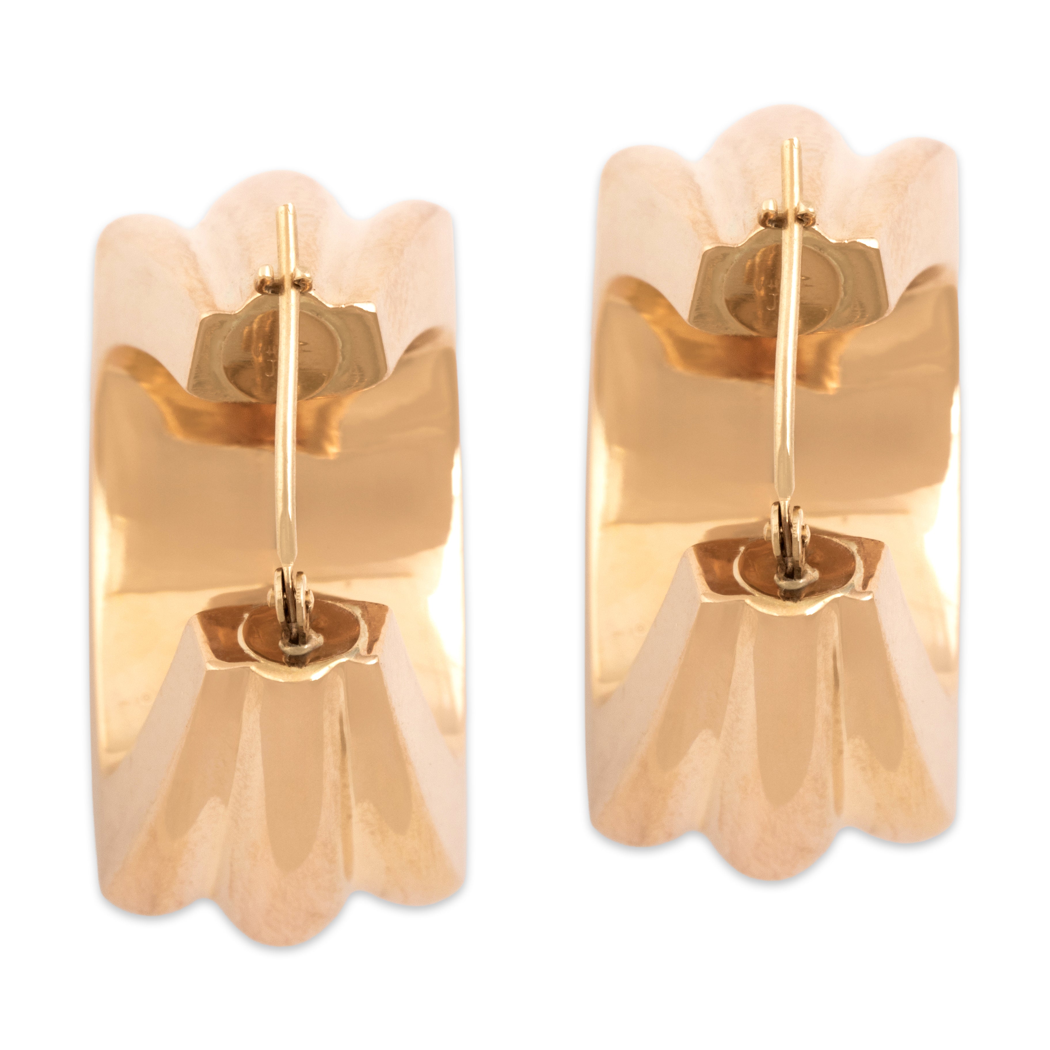 Vintage 14k Yellow Gold Sleek Puffy Geometric Hoop Earrings - Back view