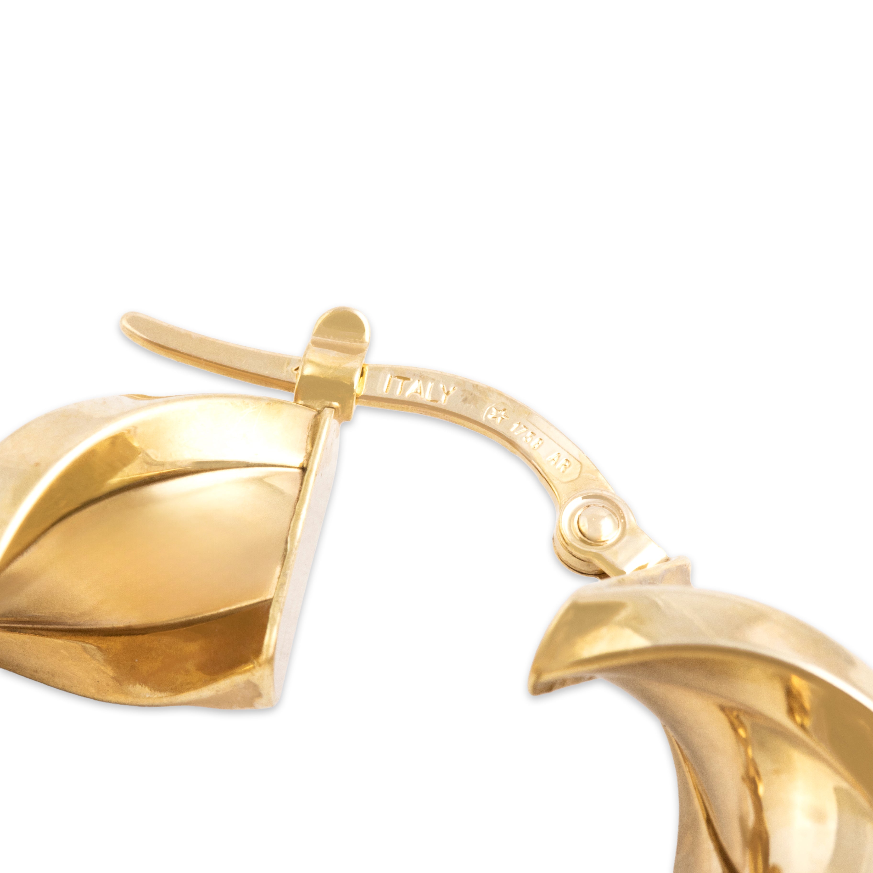 Vintage Italian Large 14k Yellow Gold Twisting Ribbon Hoop Earrings - Hallmark view